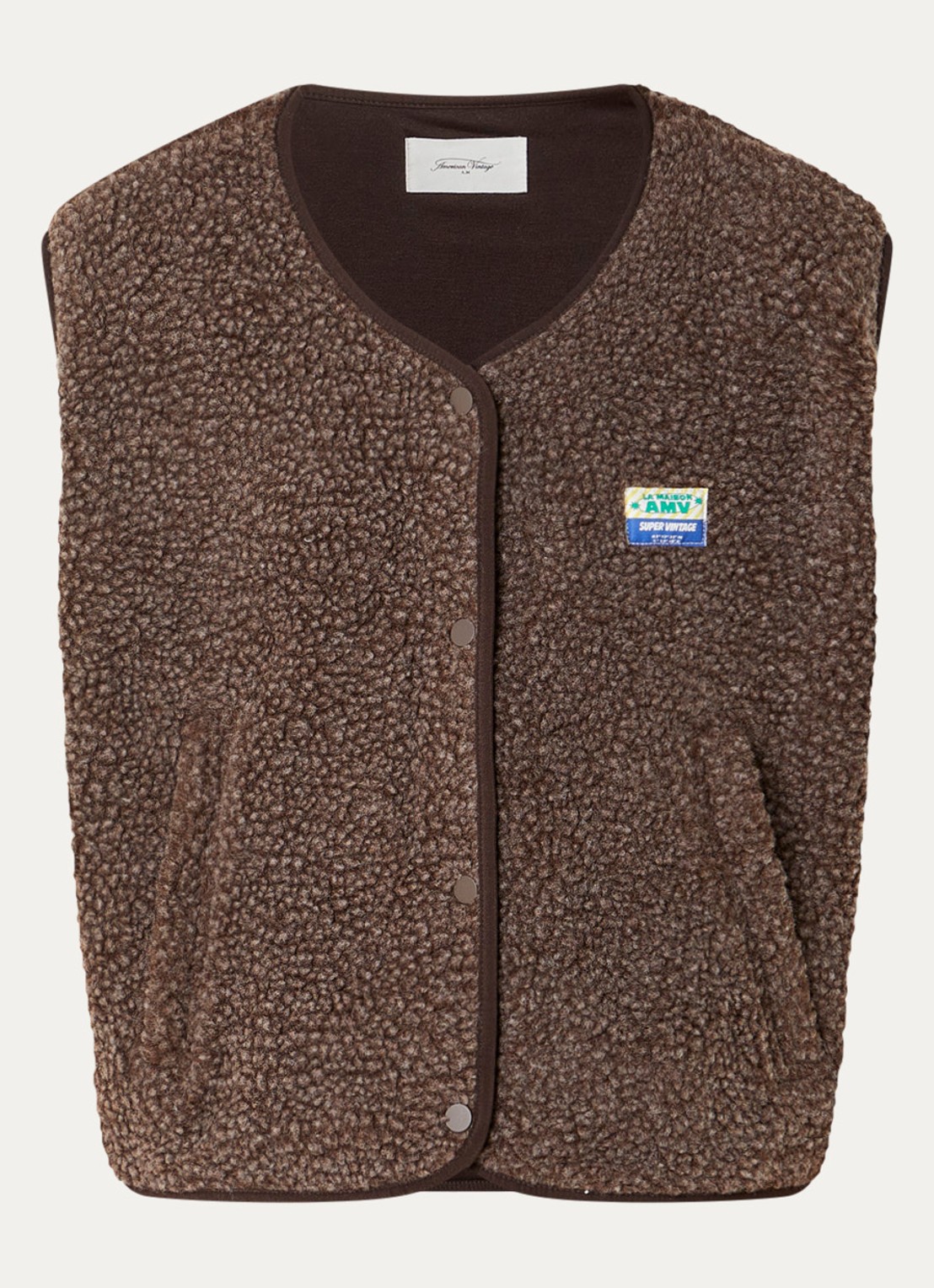 American Vintage Hoktown gilet van teddy met ritszakken - voorkant bruin