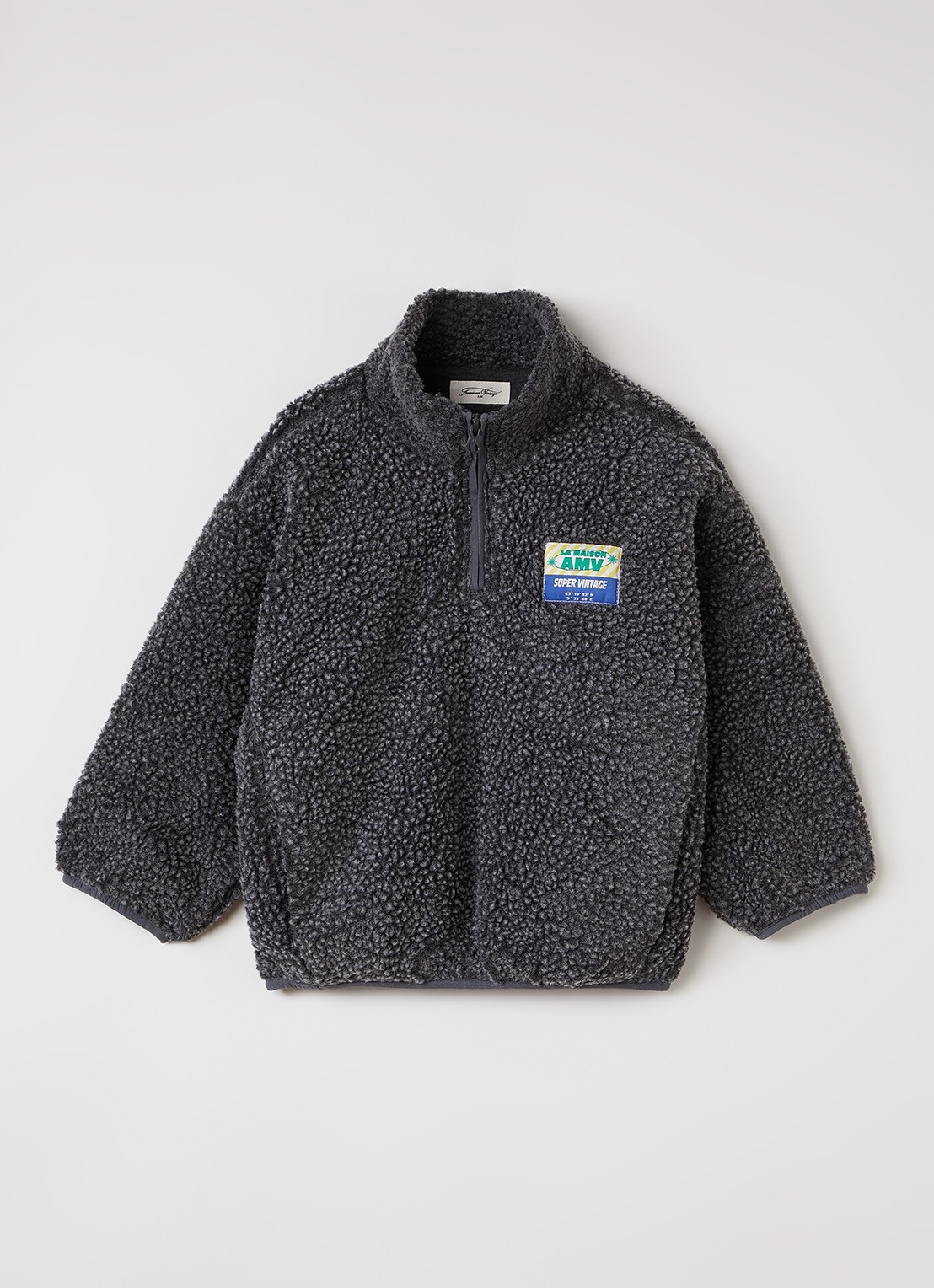 American Vintage Hoktown trui van teddy met halve rits - voorkant donkergrijs