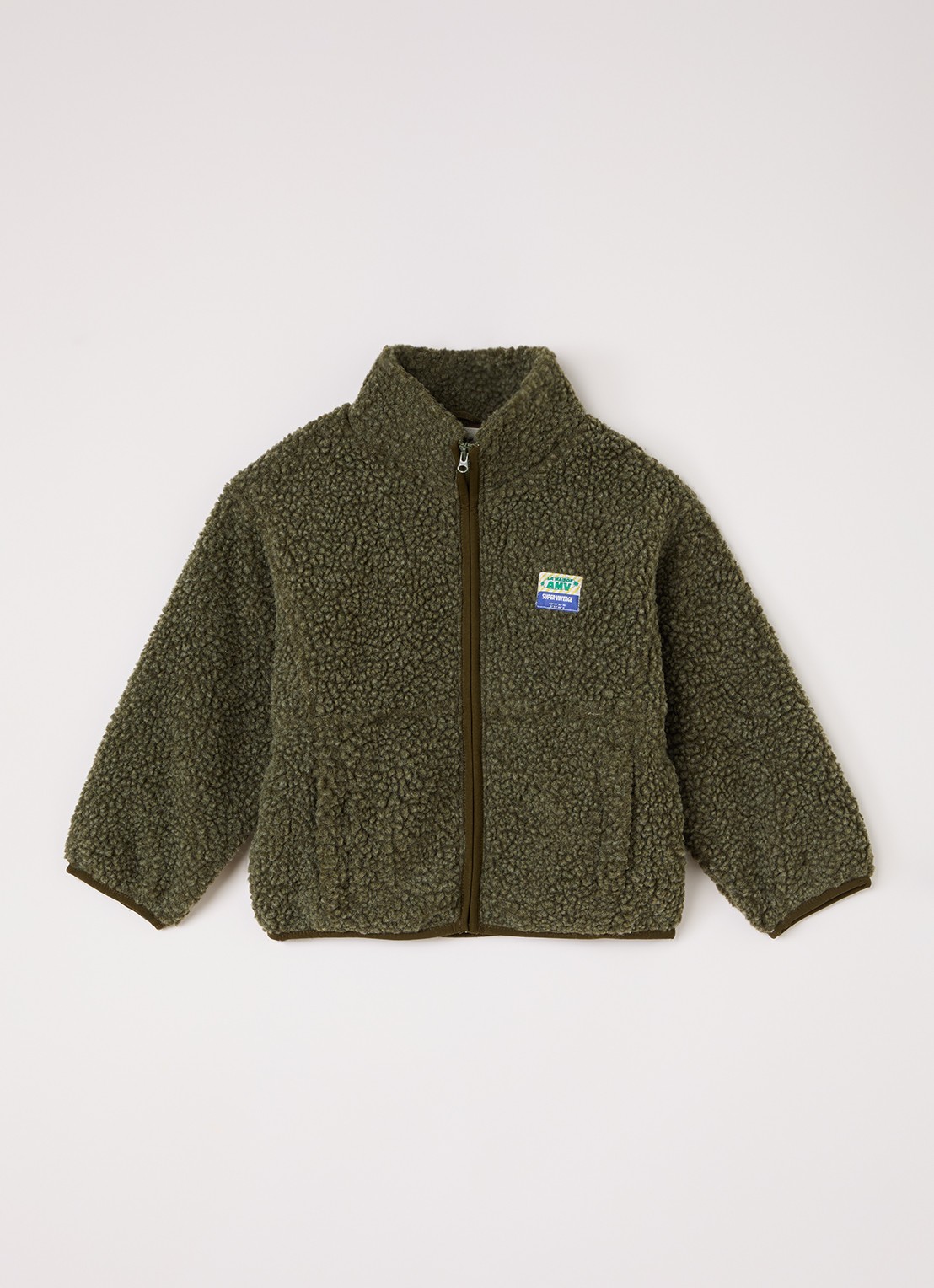 American Vintage Hoktown vest van teddy met logo - voorkant 2 legergroen