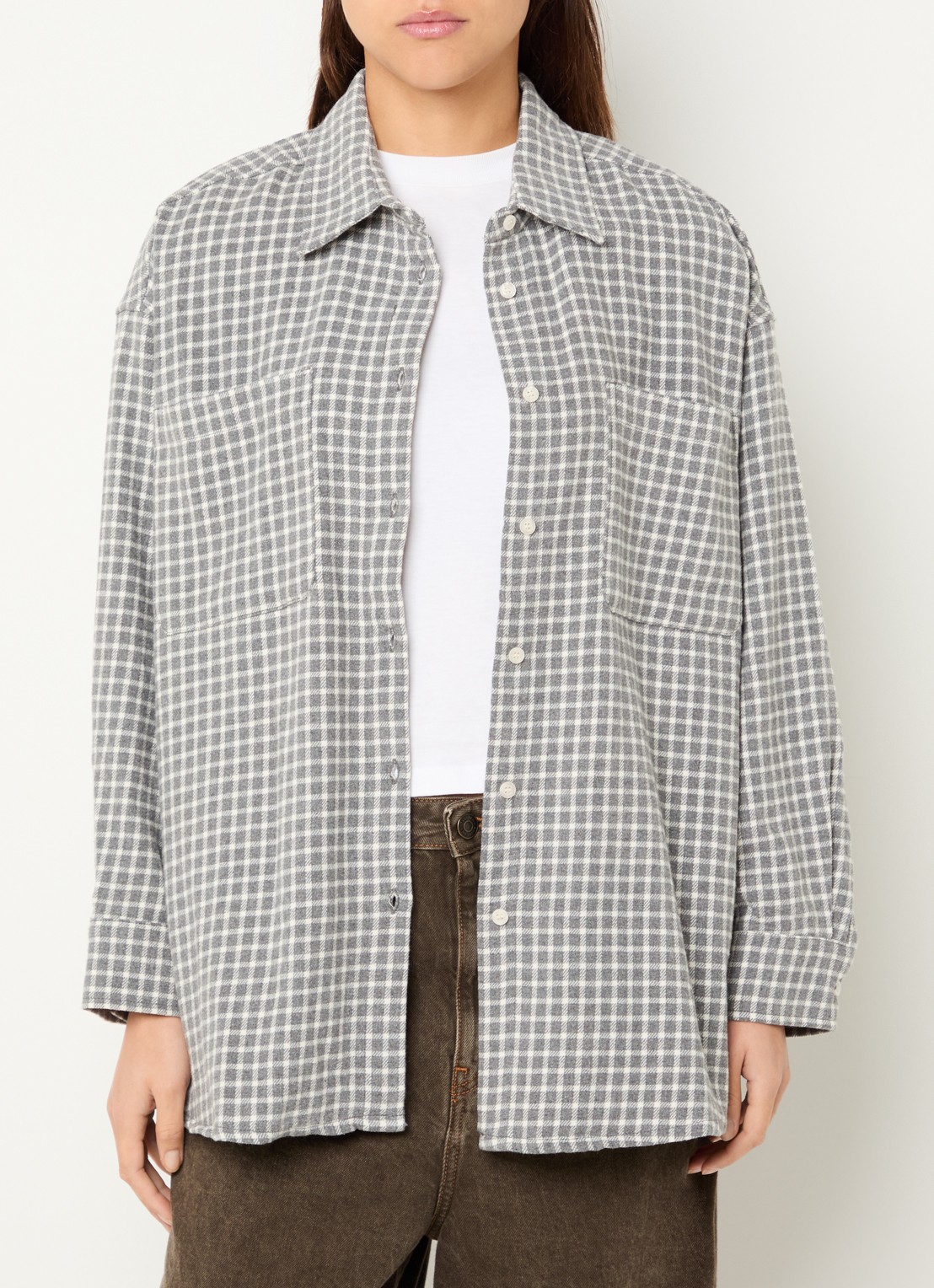 American Vintage Hoxcity blouse met ruitdessin - detail grijs