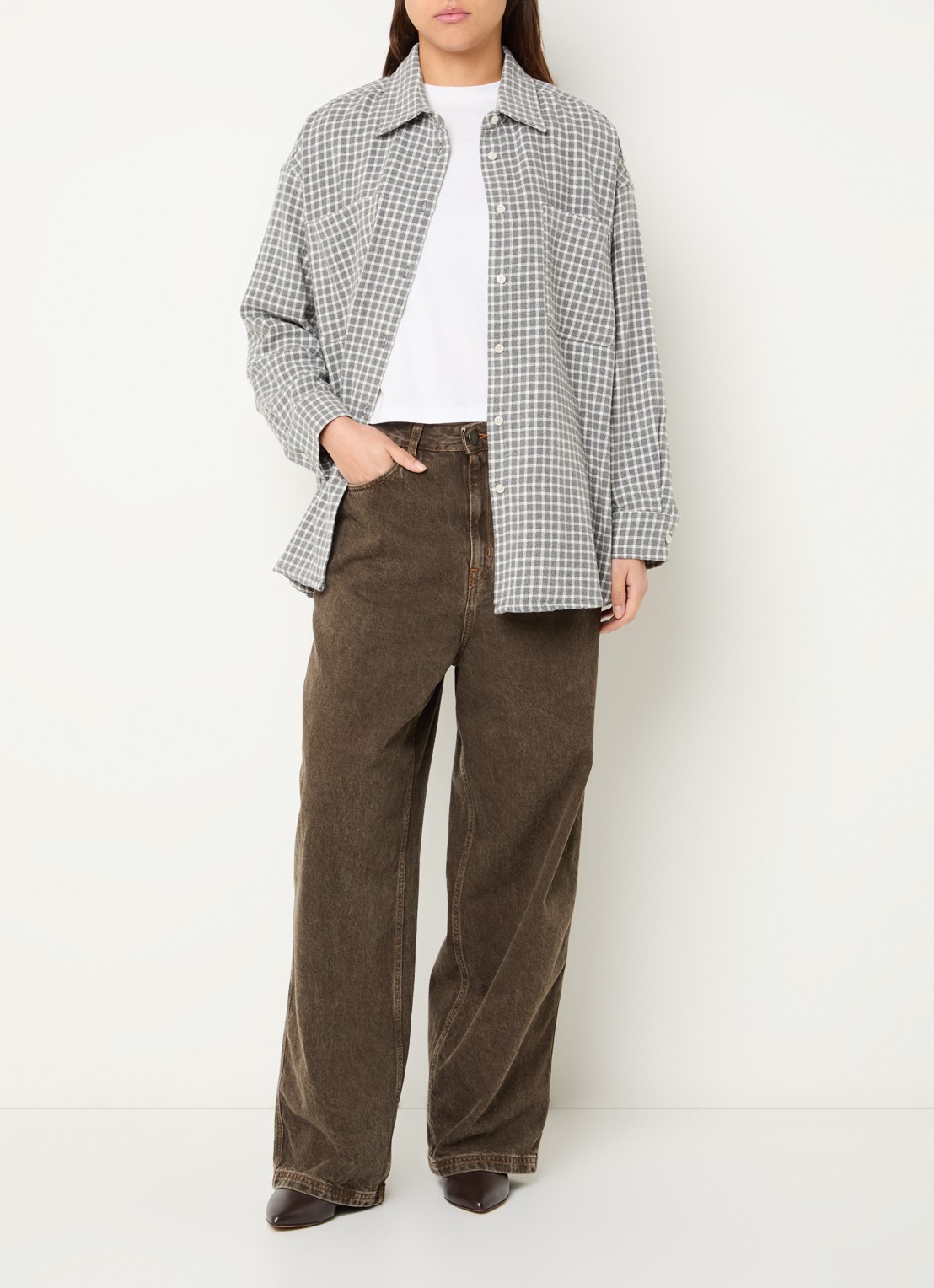 American Vintage Hoxcity blouse met ruitdessin - voorkant 4 grijs