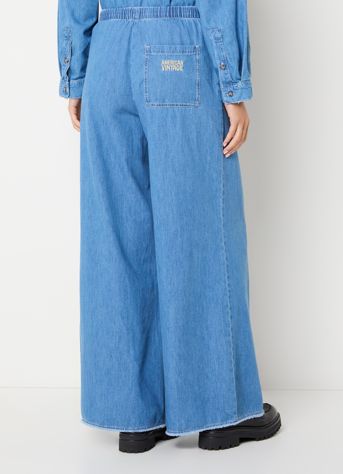American Vintage Izeway high waist wide fit broek van chambray - achterkant 2 indigo