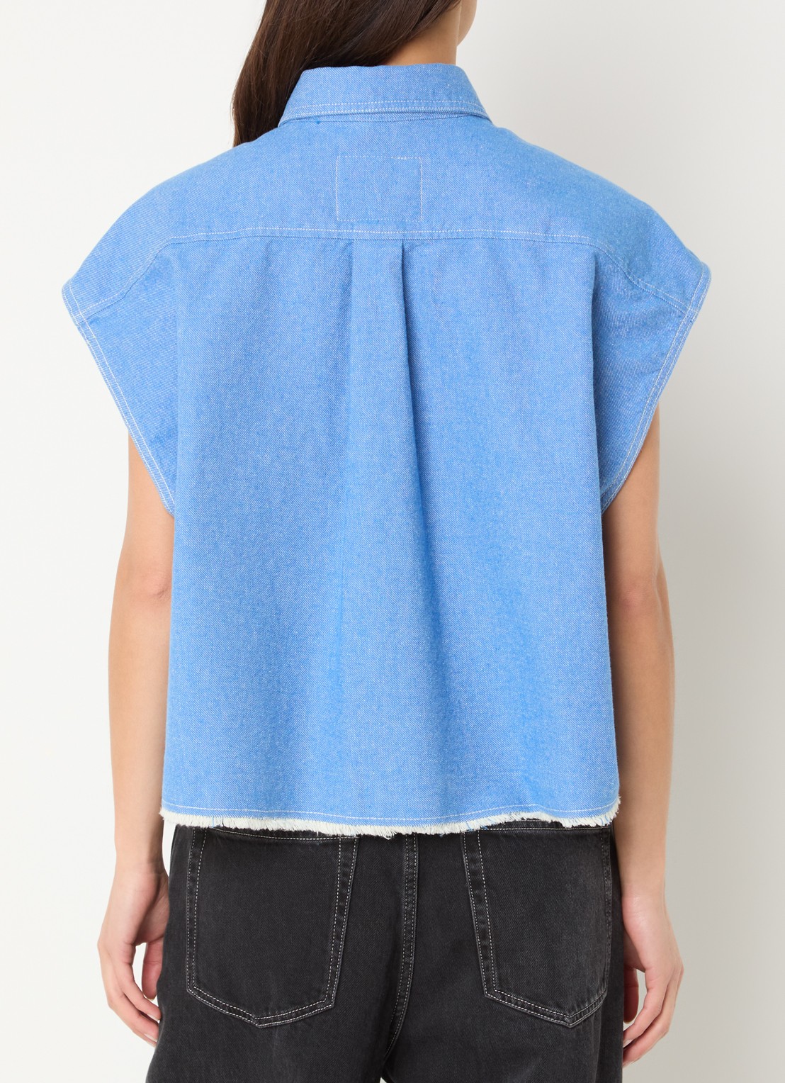 American Vintage Mouwloze blouse van denim - achterkant 2 blauw