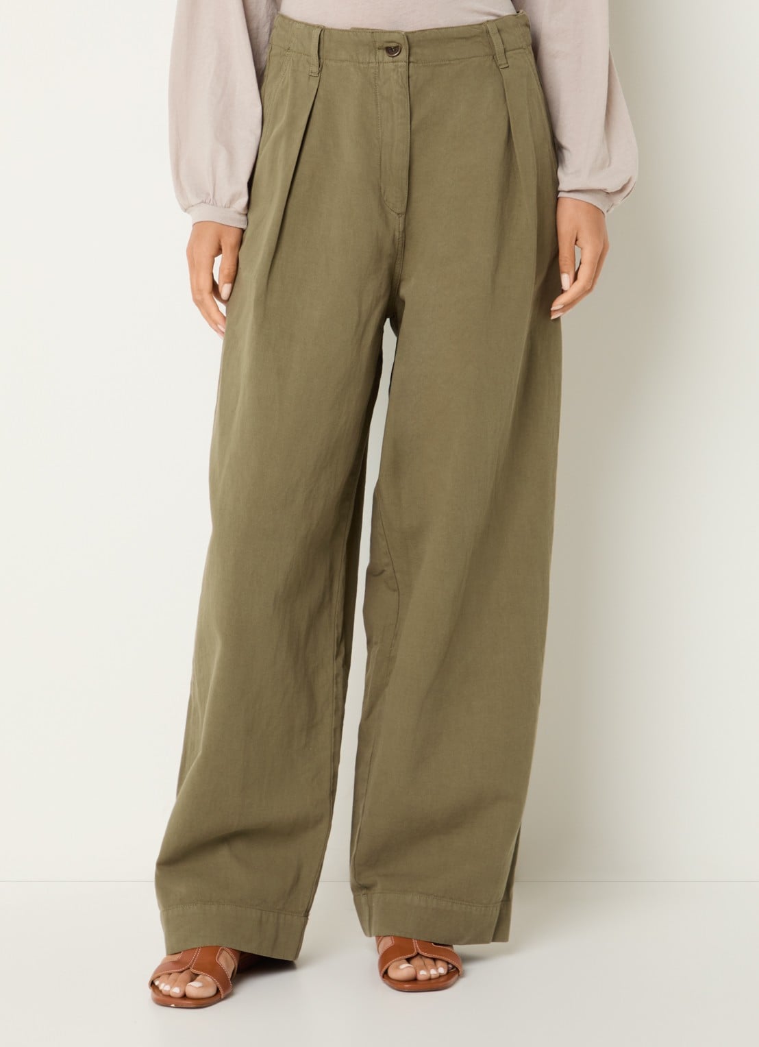 American Vintage Namaz high waist wide fit chino met steekzakken - detail 2 mosgroen