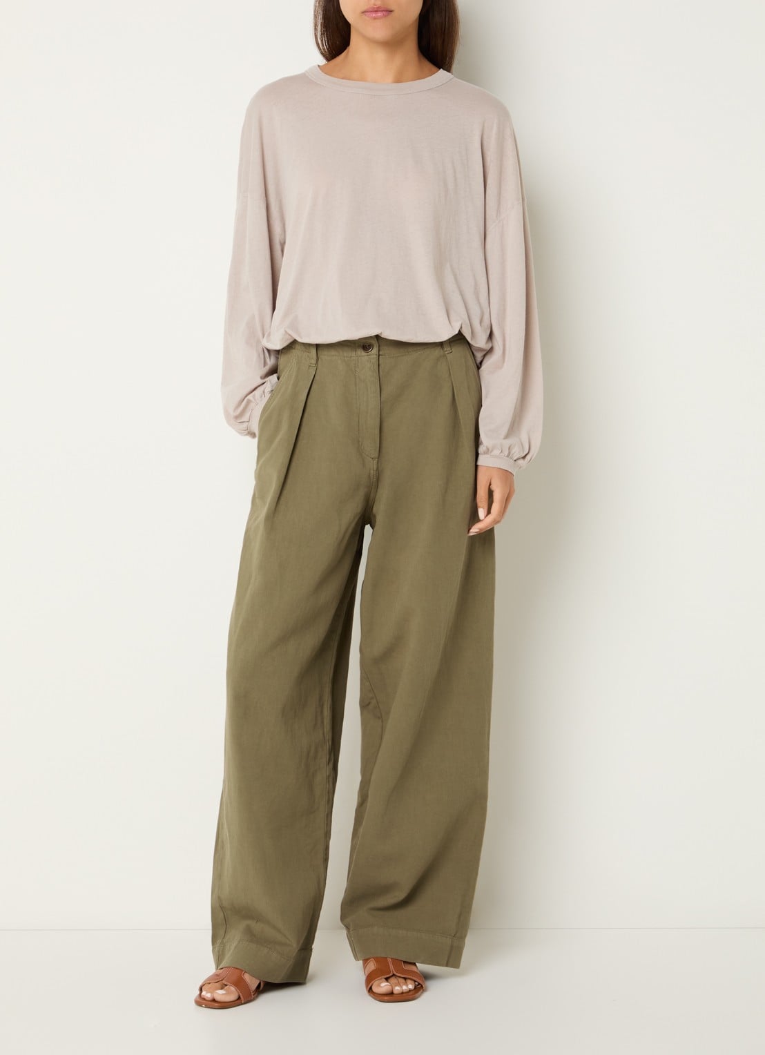 American Vintage Namaz high waist wide fit chino met steekzakken - voorkant 4 mosgroen