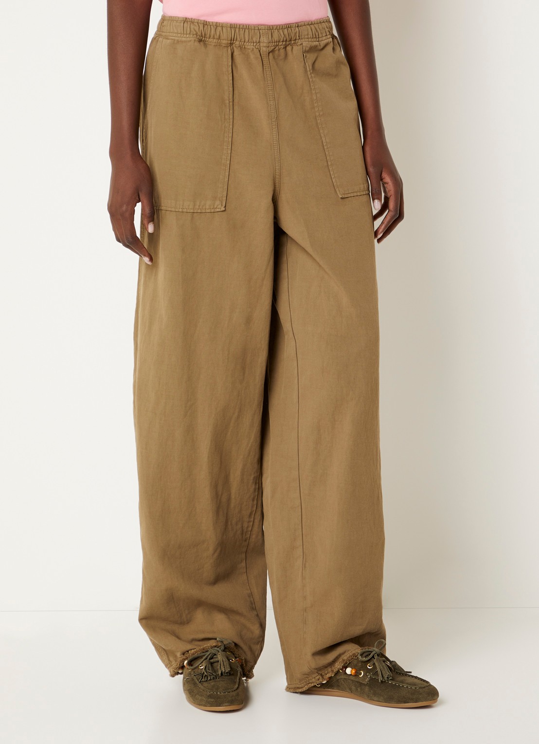 American Vintage Namazliane mid waist wide fit broek met opgestikte zakken - detail mosgroen