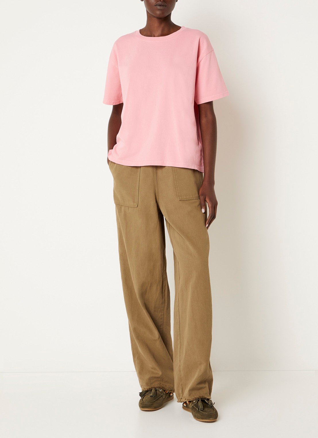 American Vintage Namazliane mid waist wide fit broek met opgestikte zakken - voorkant 4 mosgroen