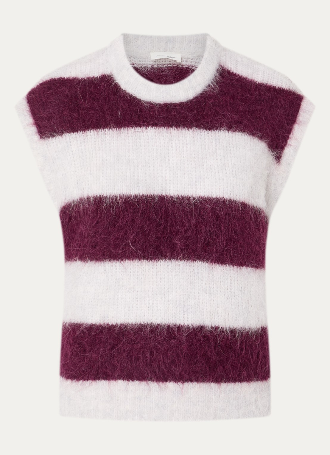 American Vintage Nibyra grofgebreide spencer in wolblend met streepprint - voorkant 3 aubergine