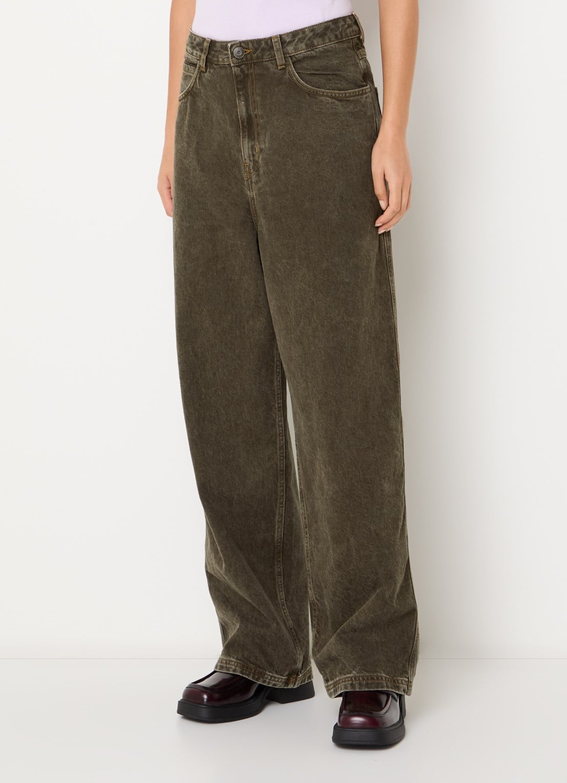 American Vintage Oshow wide fit jeans met gekleurde wassing - detail lichtbruin