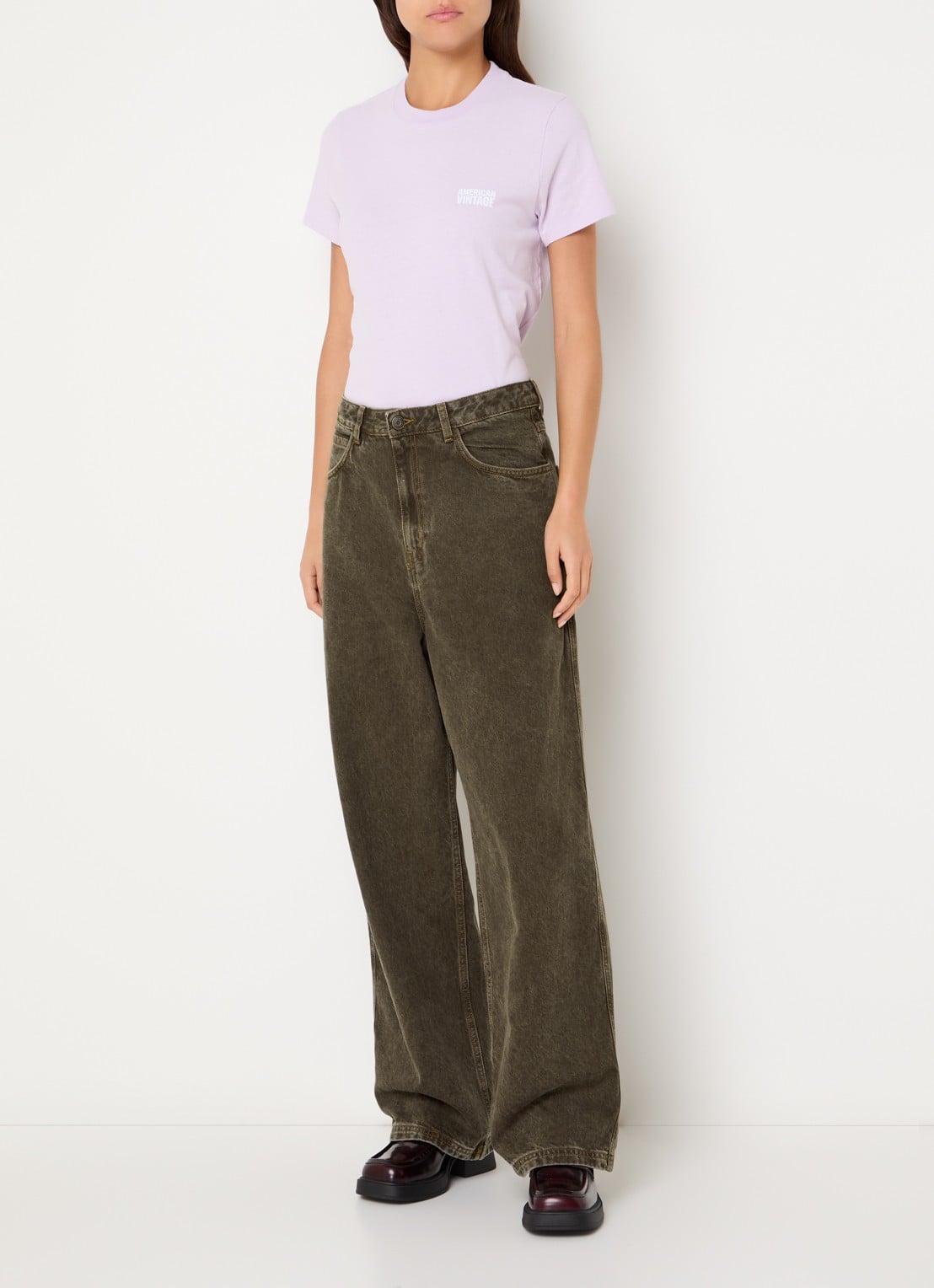 American Vintage Oshow wide fit jeans met gekleurde wassing - voorkant 4 lichtbruin