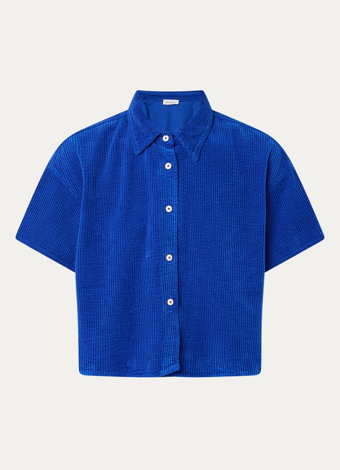 American Vintage Padow cropped blouse van corduroy - voorkant 2 kobaltblauw