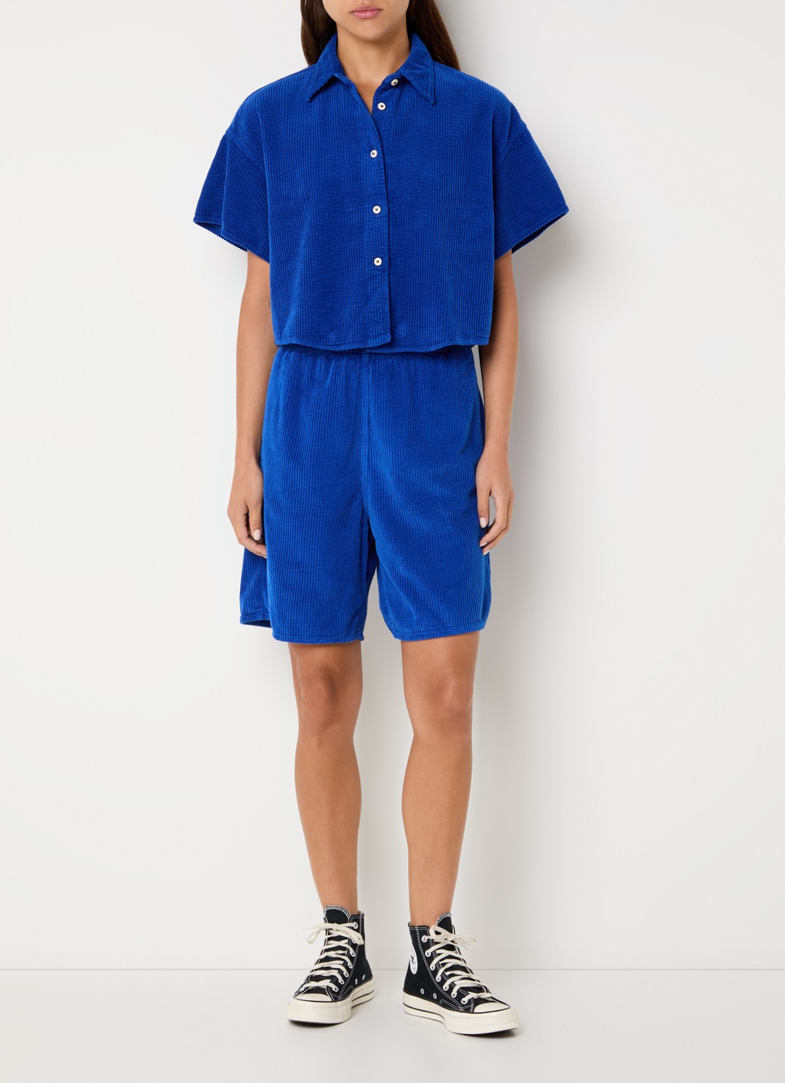 American Vintage Padow korte broek van corduroy - voorkant 4 kobaltblauw