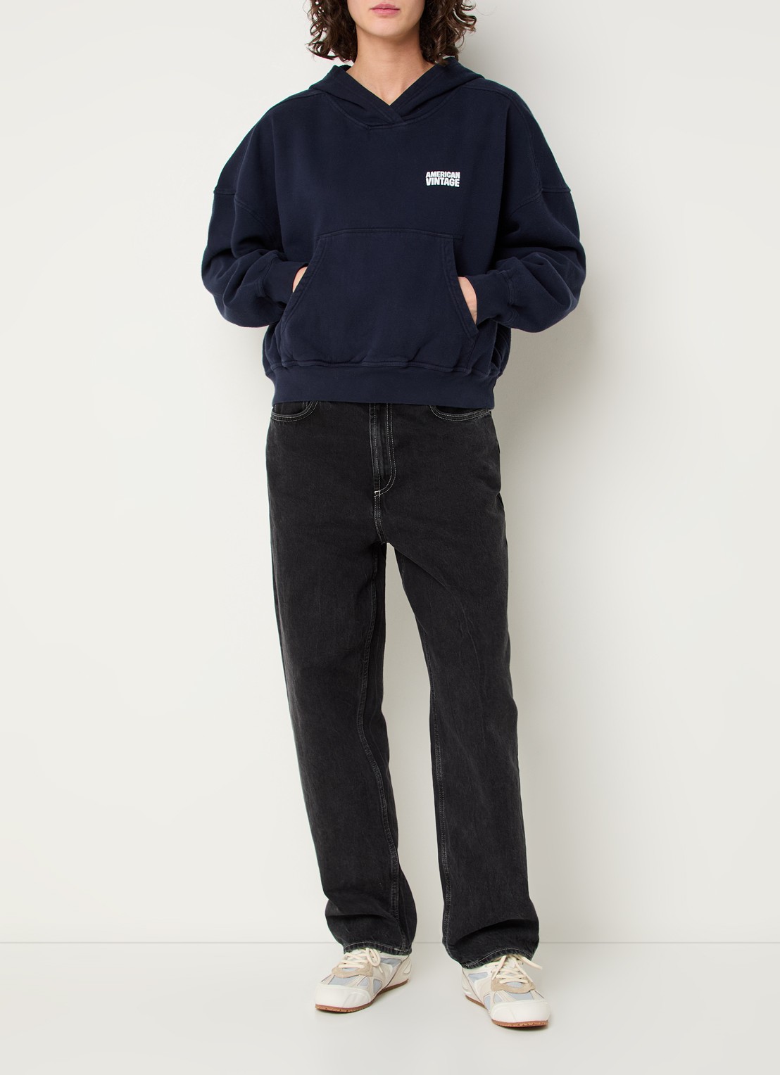 American Vintage Plizzy hoodie met logo  - voorkant 4 donkerblauw