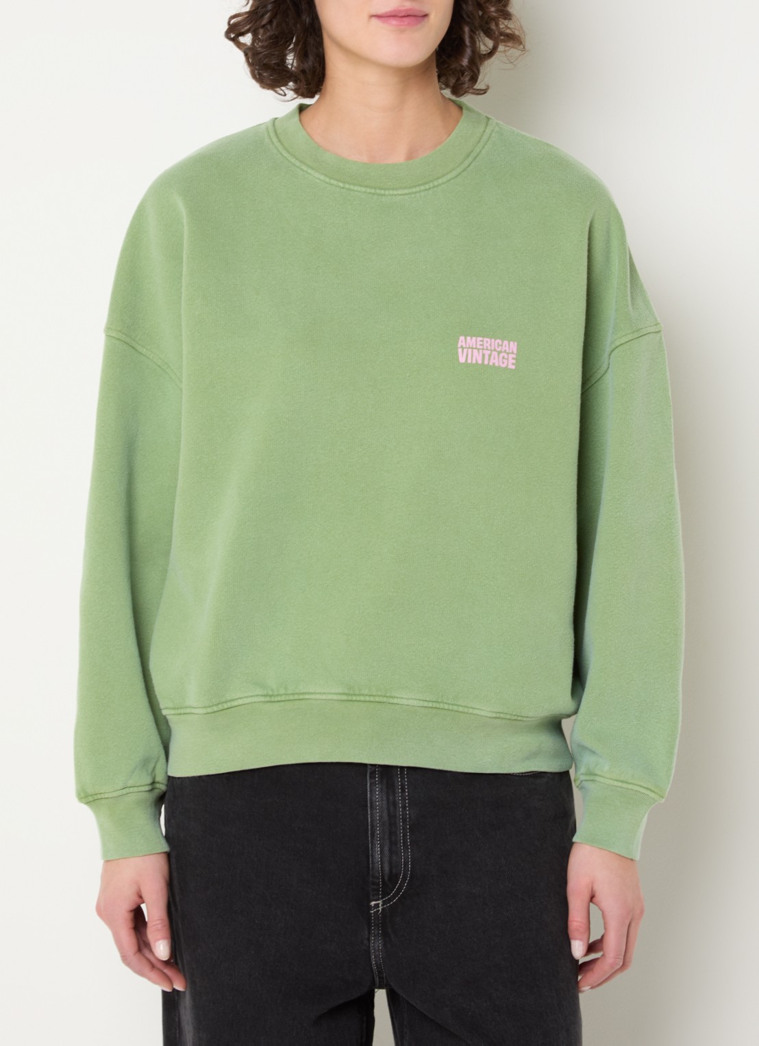 American Vintage Plizzy sweater met logo  - detail 4 groen