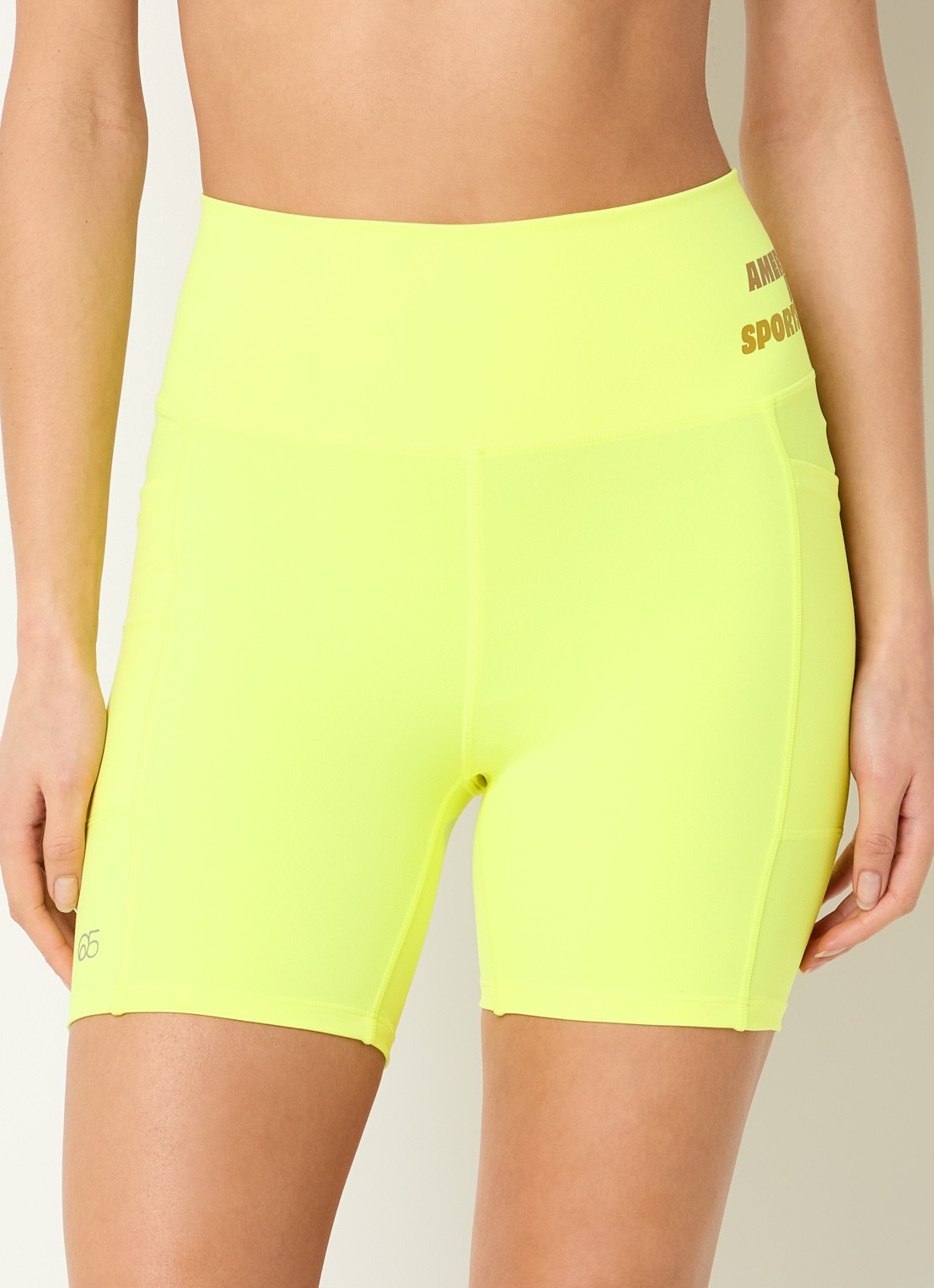 American Vintage Usuway high waist skinny fit compressie fietsbroek  - detail 2 citroengeel