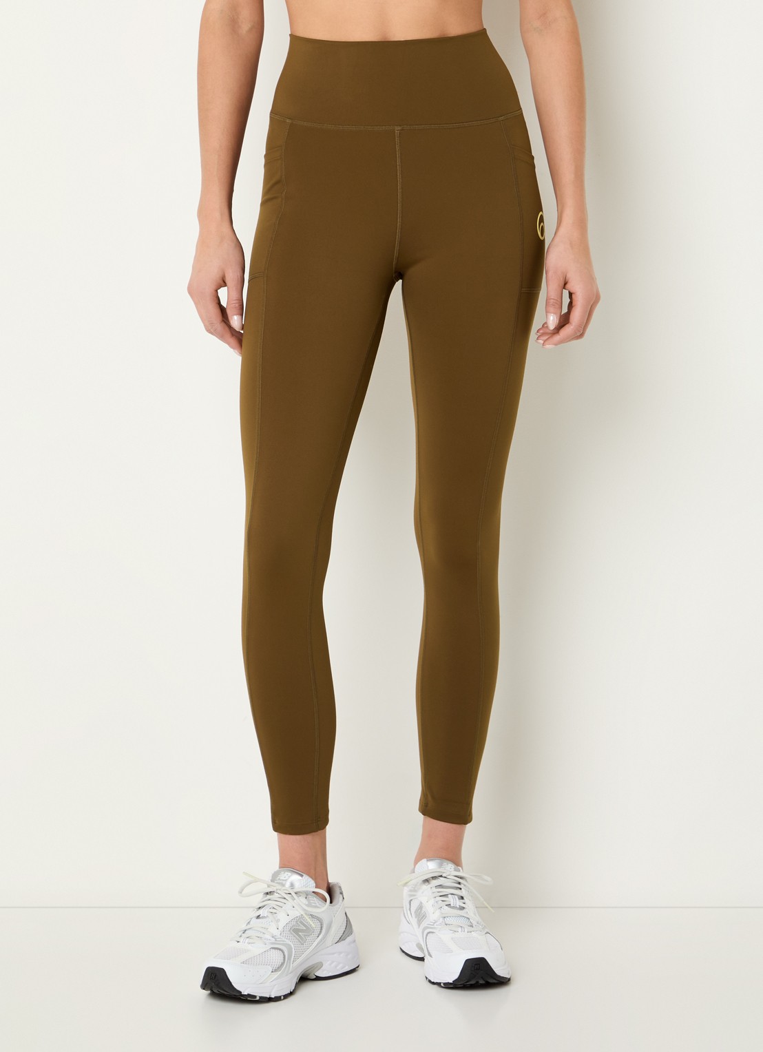 American Vintage Usuway high waist skinny fit trainingslegging met logo - detail bruin