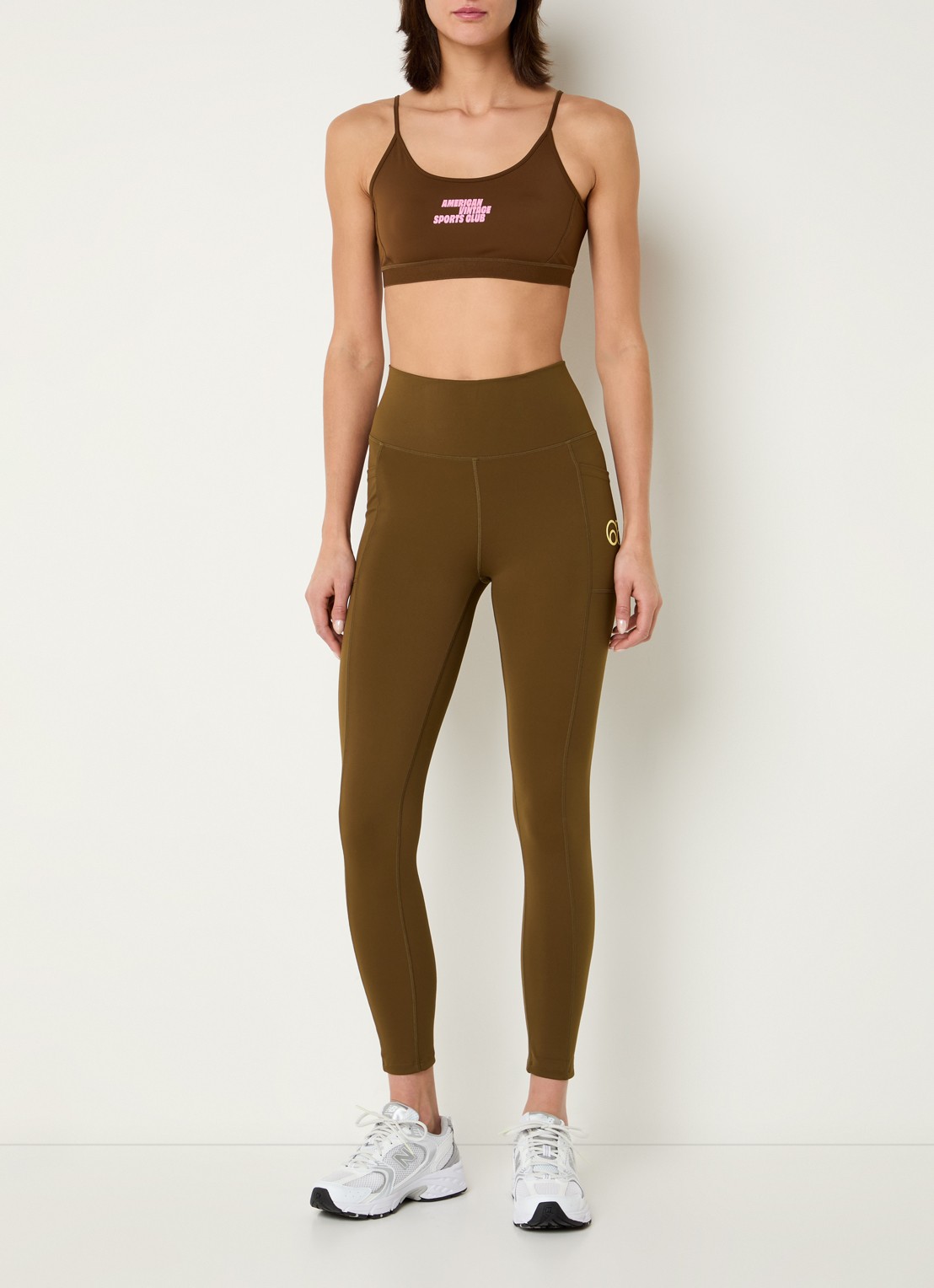 American Vintage Usuway high waist skinny fit trainingslegging met logo - voorkant 5 bruin