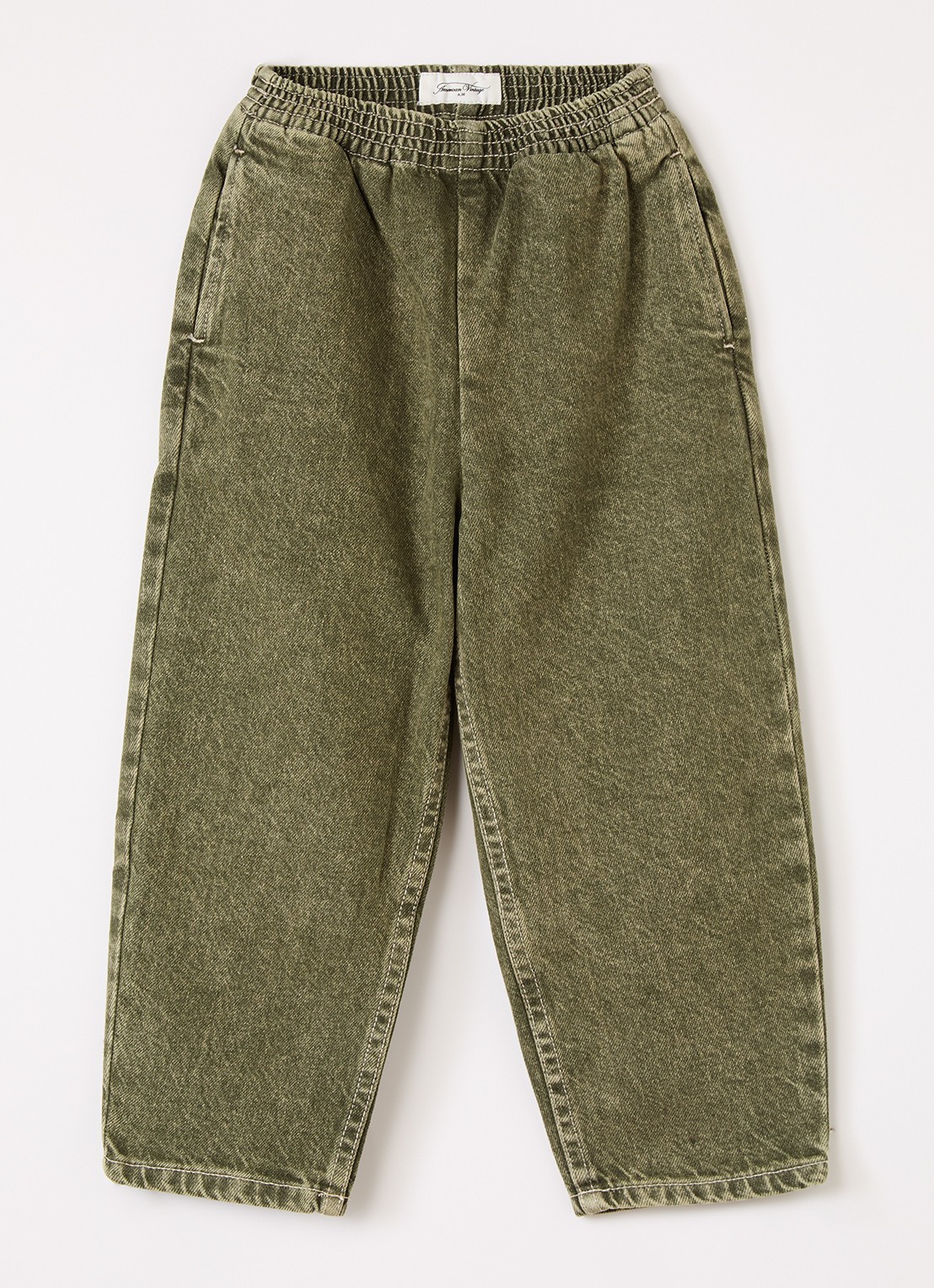 American Vintage Uzatown straight fit broek met steekzakken - voorkant olijfgroen