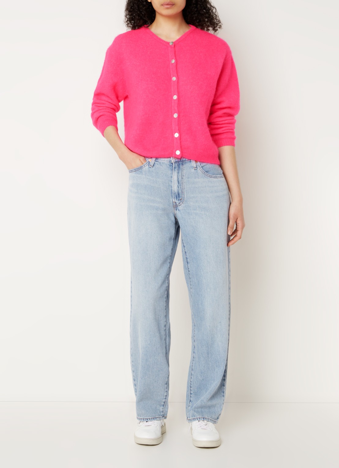 American Vintage Vitow fijngebreid vest in alpaca wolblend - voorkant 4 roze