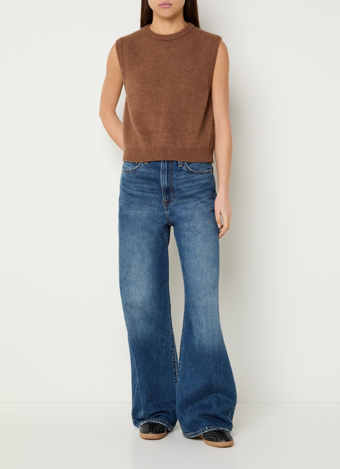 American Vintage Vitow fijngebreide spencer in alpaca wolblend - voorkant 2 bruin
