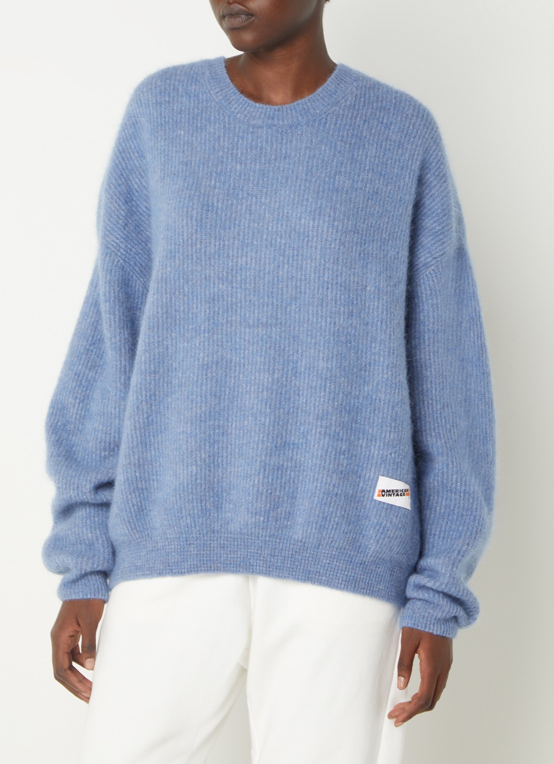 American Vintage Vitow grofgebreide oversized trui in alpaca wolblend - detail blauw