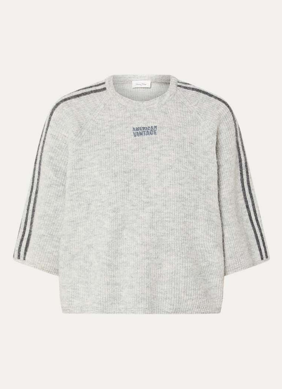 American Vintage Vitow ribgebreide top in alpaca wolblend met logoborduring - voorkant 3 grijsmele