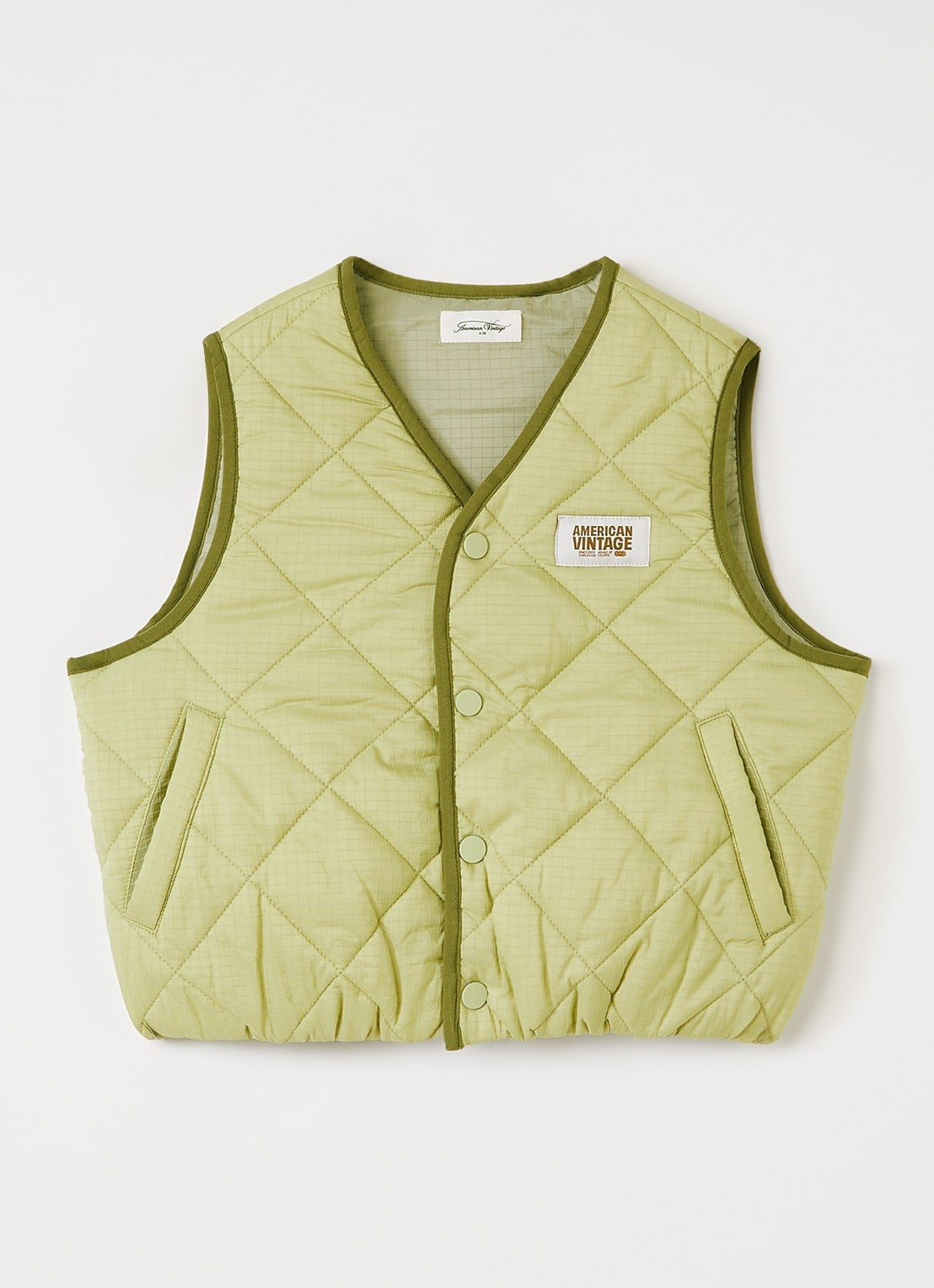 American Vintage Yupibam bodywarmer met quilt patroon - voorkant 2 lime