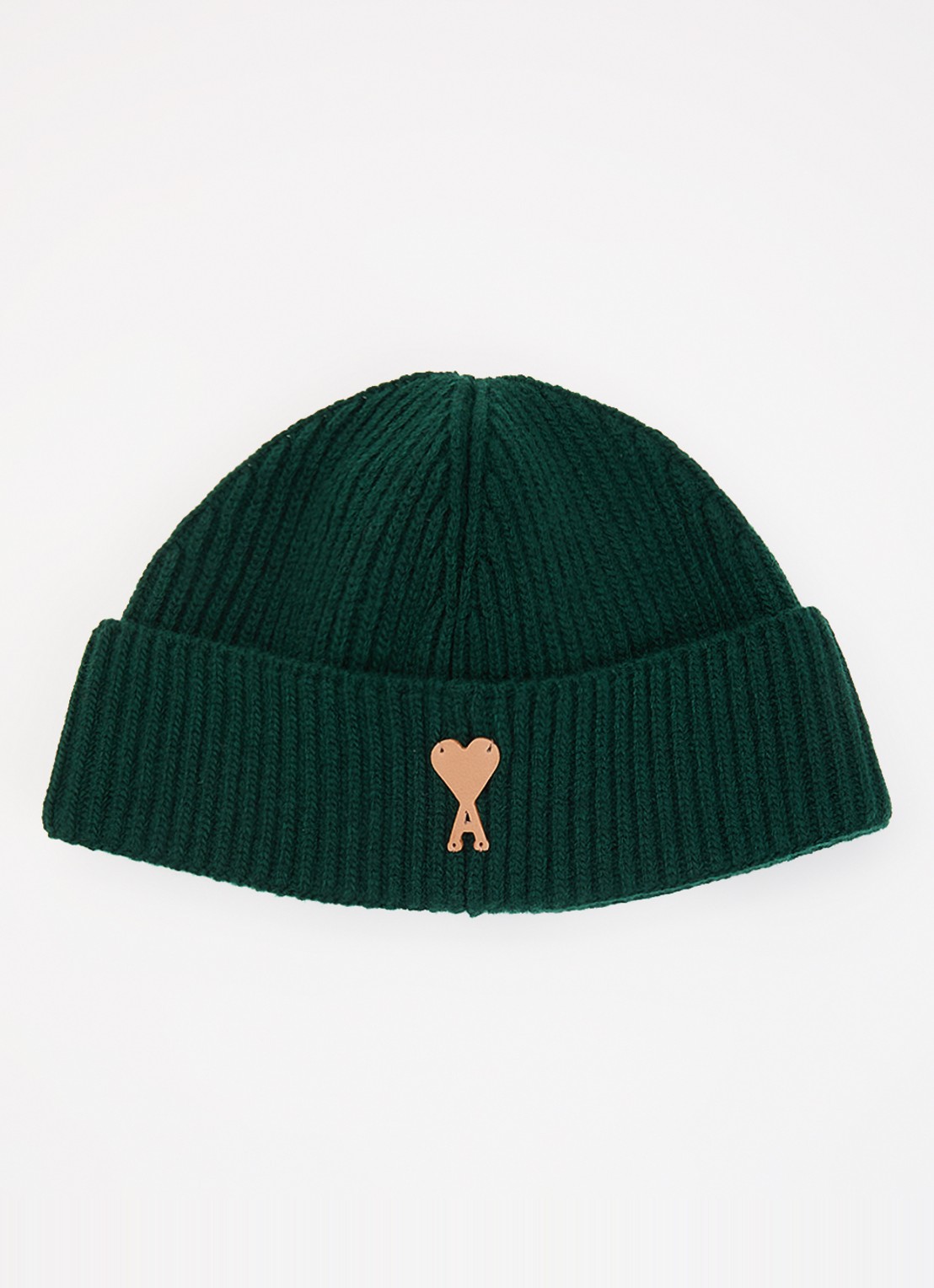 AMI Paris Ami De Coeur ribgebreide muts van merino wol - voorkant donkergroen