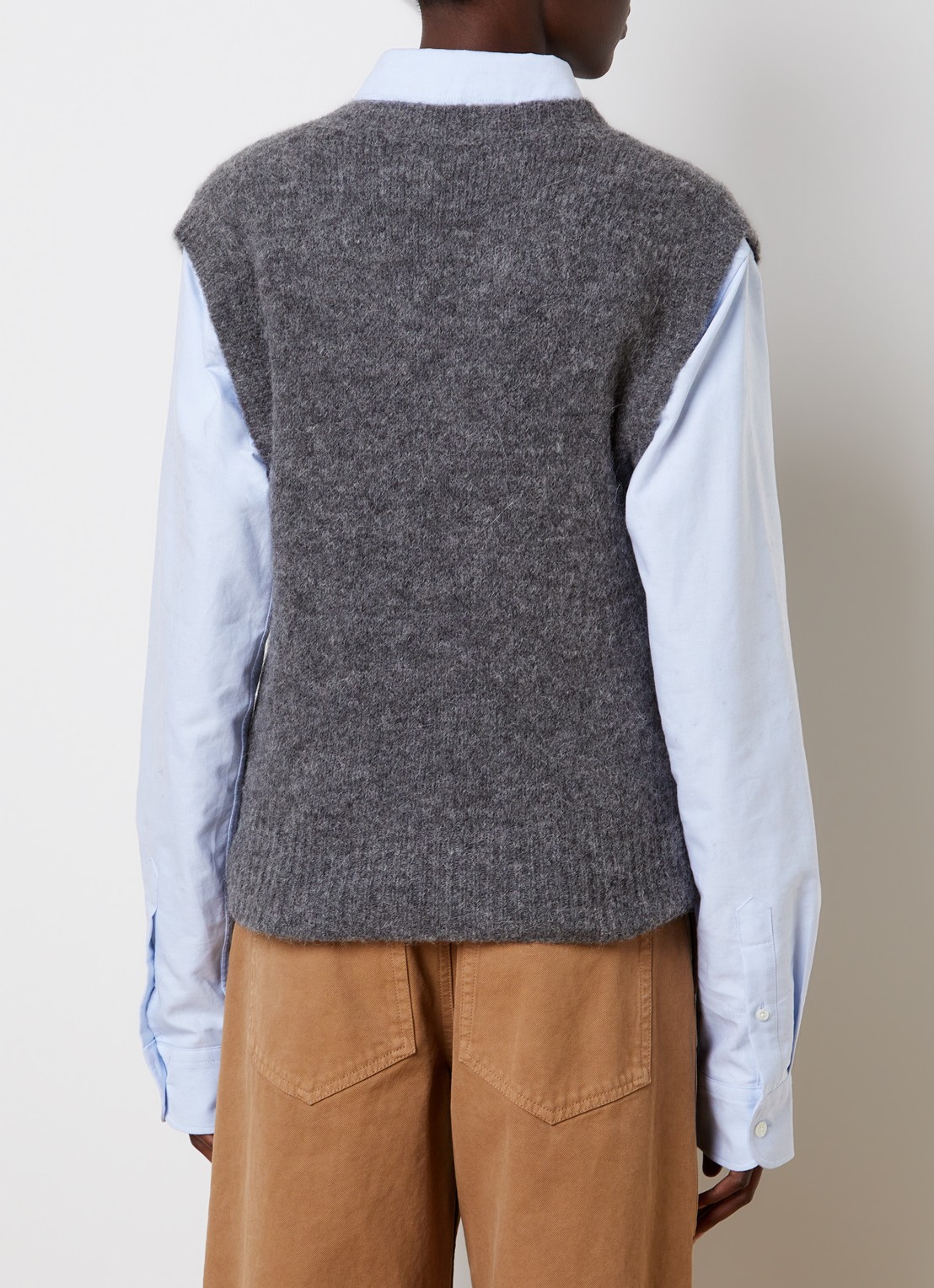 Ami Paris Ami grofgebreide spencer in alpaca wolblend met V-hals - achterkant 3 grijs