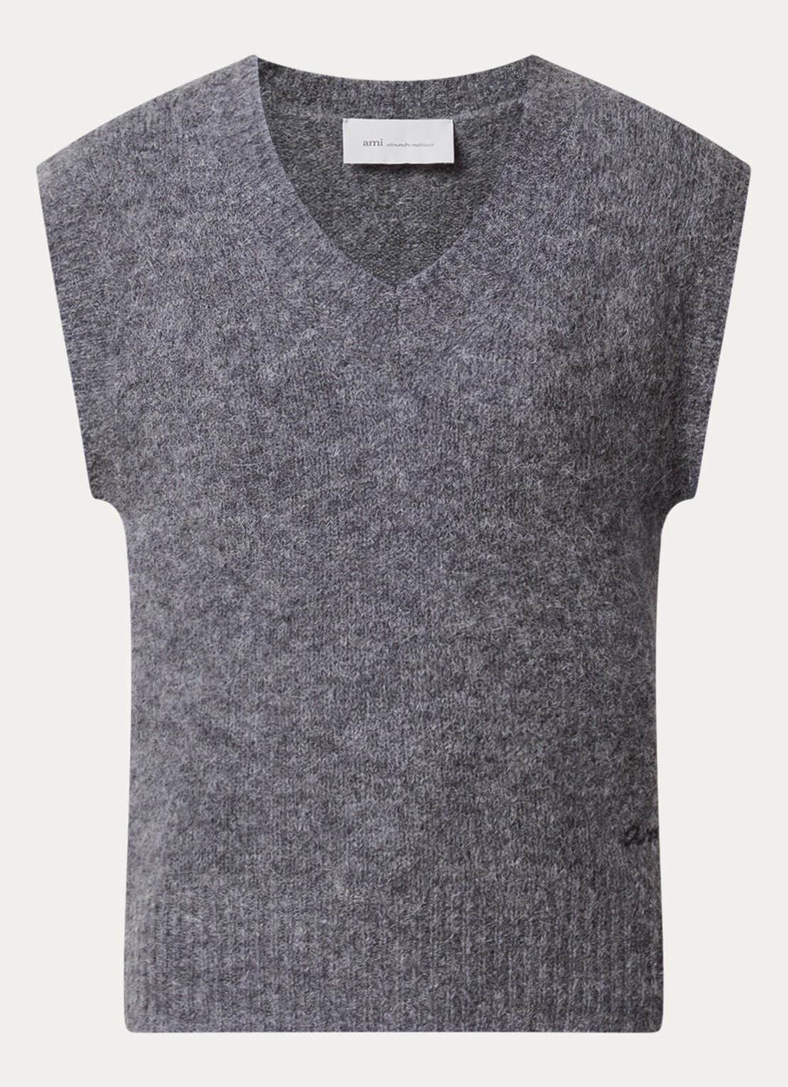 Ami Paris Ami grofgebreide spencer in alpaca wolblend met V-hals - voorkant grijs