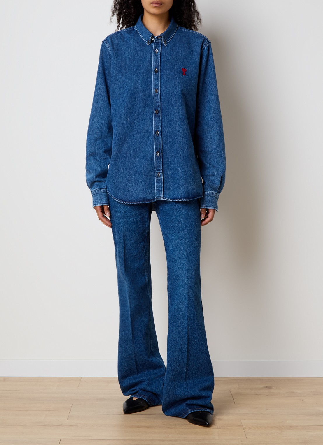 AMI Paris Blouse met logo - voorkant 2 indigo