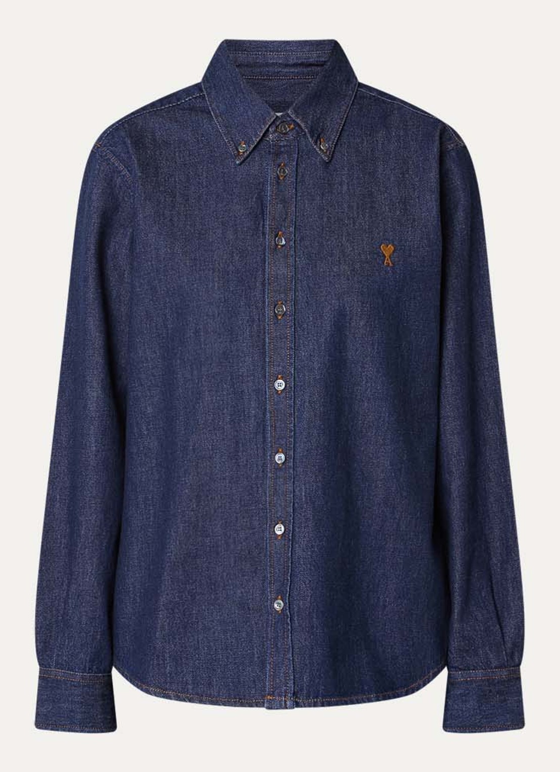 AMI Paris Blouse van denim met logo - voorkant indigo