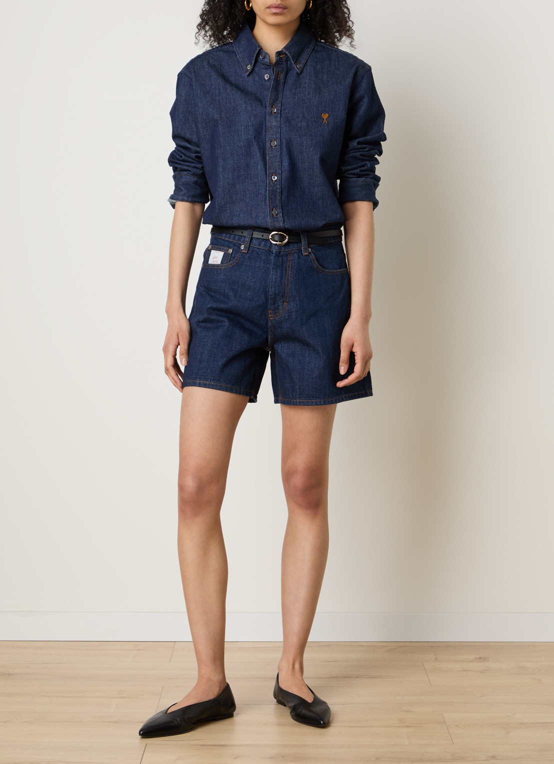 AMI Paris Blouse van denim met logo - voorkant 2 indigo