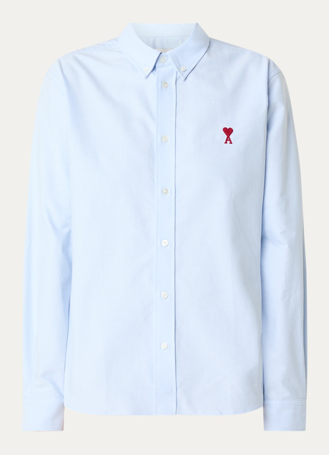 AMI Paris Blouse van piqué katoen met logoborduring  - voorkant 3 lichtblauw