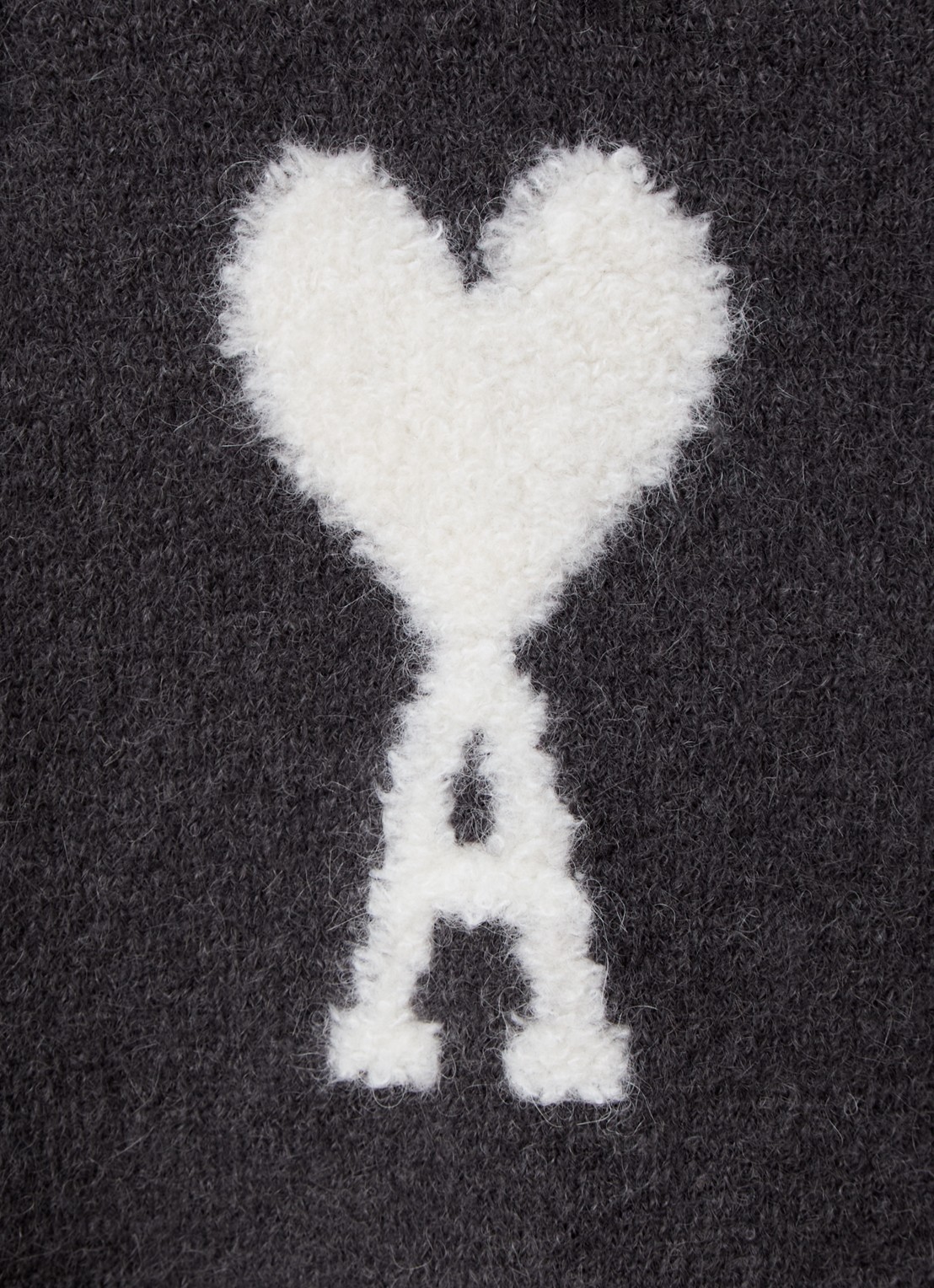 AMI Paris Fijngebreid vest in wolblend met ingebreid logo - detail 3 donkergrijs