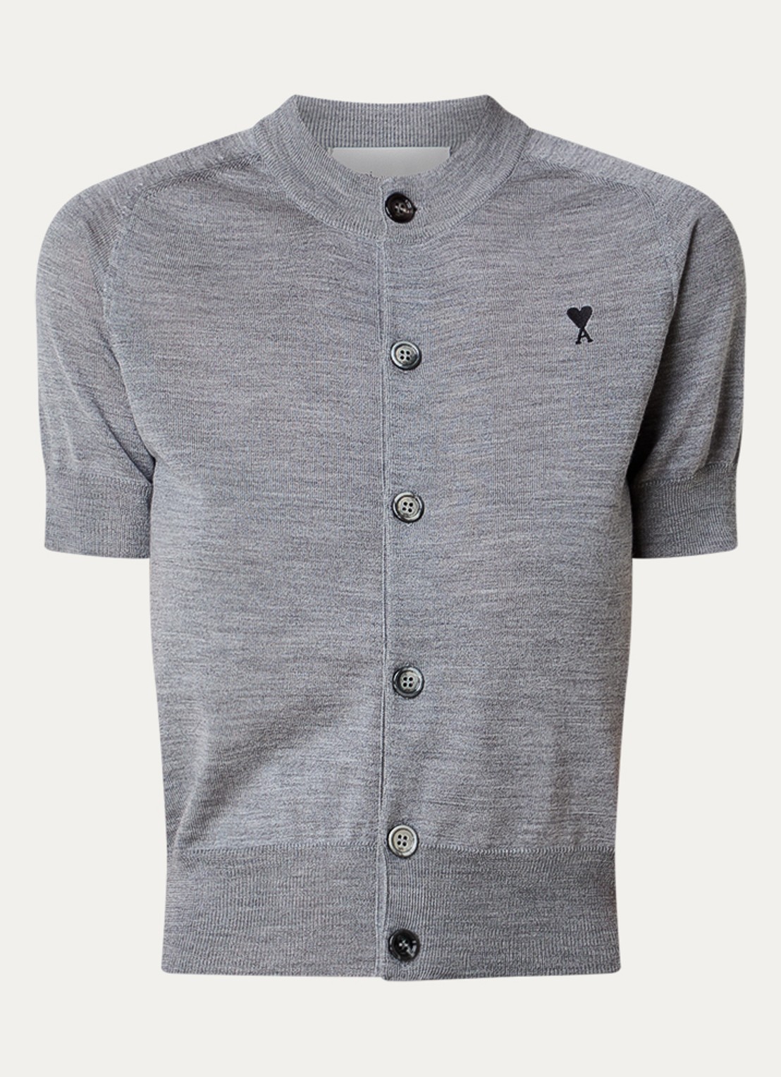 AMI Paris Fijngebreid vest van merino wol met logo - voorkant 4 middengrijs