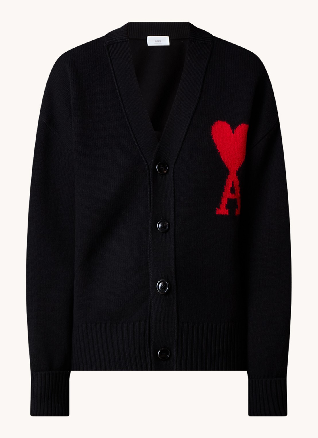 AMI Paris Fijngebreid vest van wol met ingebreid logo - voorkant 4 zwart