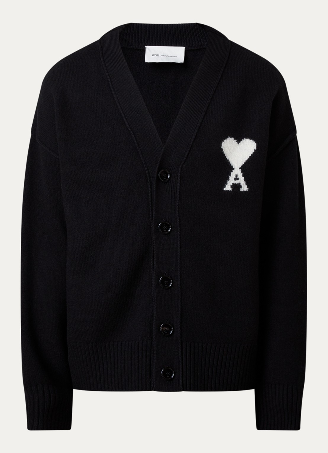 AMI Paris Fijngebreid vest van wol met logo - voorkant zwart