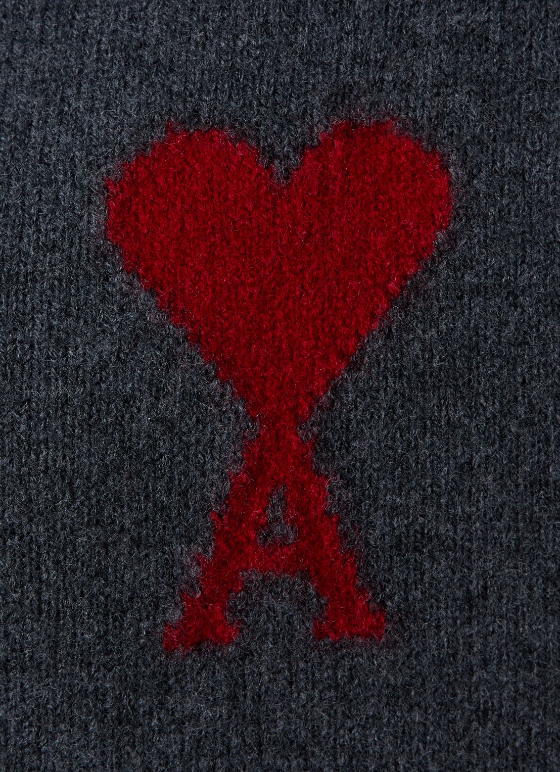 AMI Paris Fijngebreid vest van wol met logoprint - detail 3 antraciet
