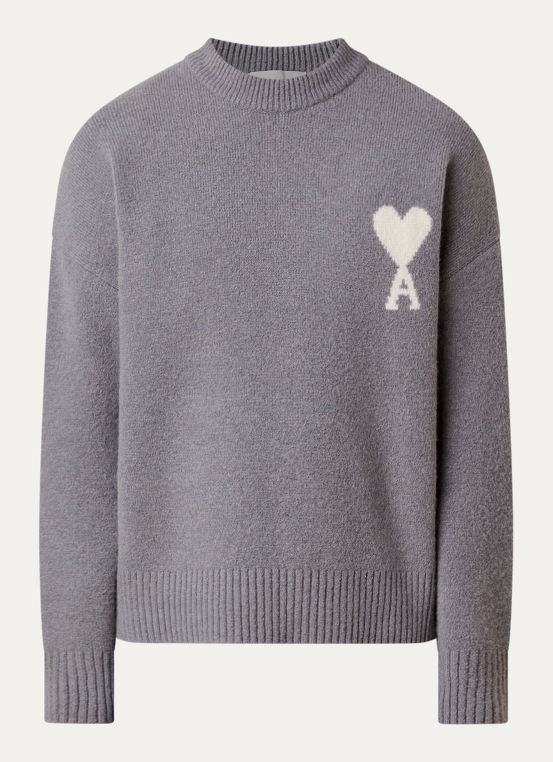 AMI Paris Fijngebreide trui in alpaca wolblend met logoprint - voorkant grijs