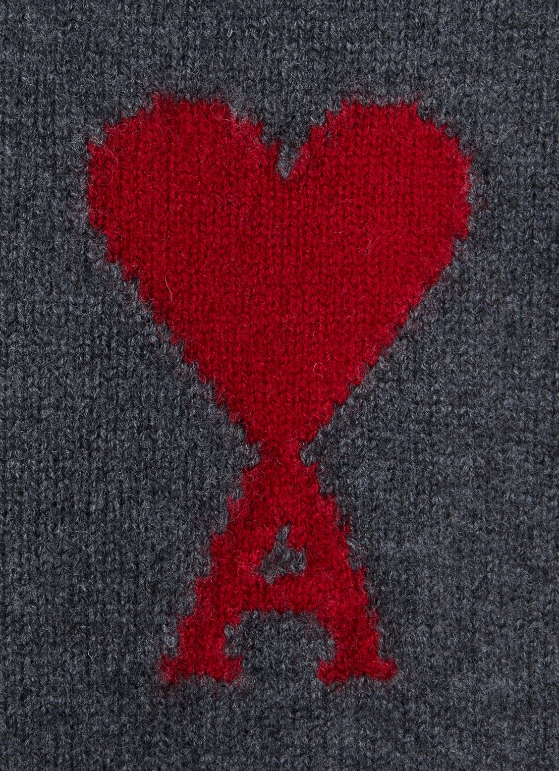 AMI Paris Fijngebreide trui van scheerwol met ingebreid logo  - detail 2 donkergrijs