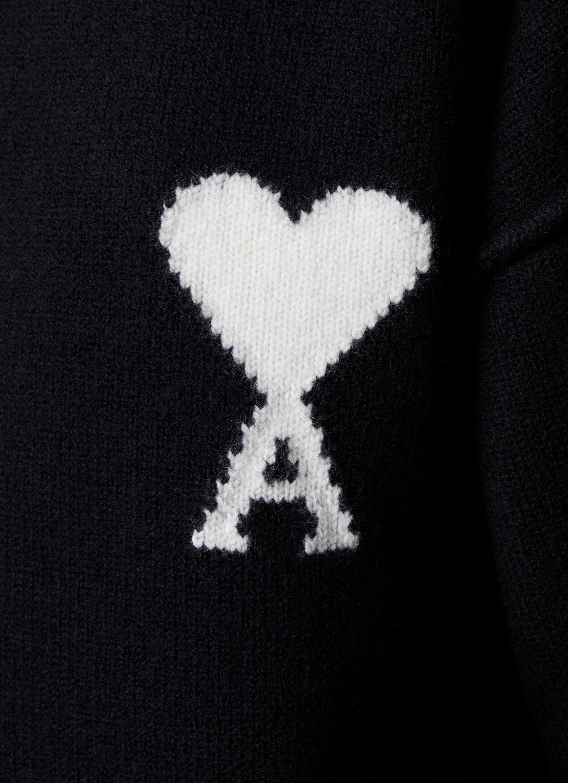 Ami Paris Fijngebreide trui van wol met ingebreid logo - detail 2 zwart