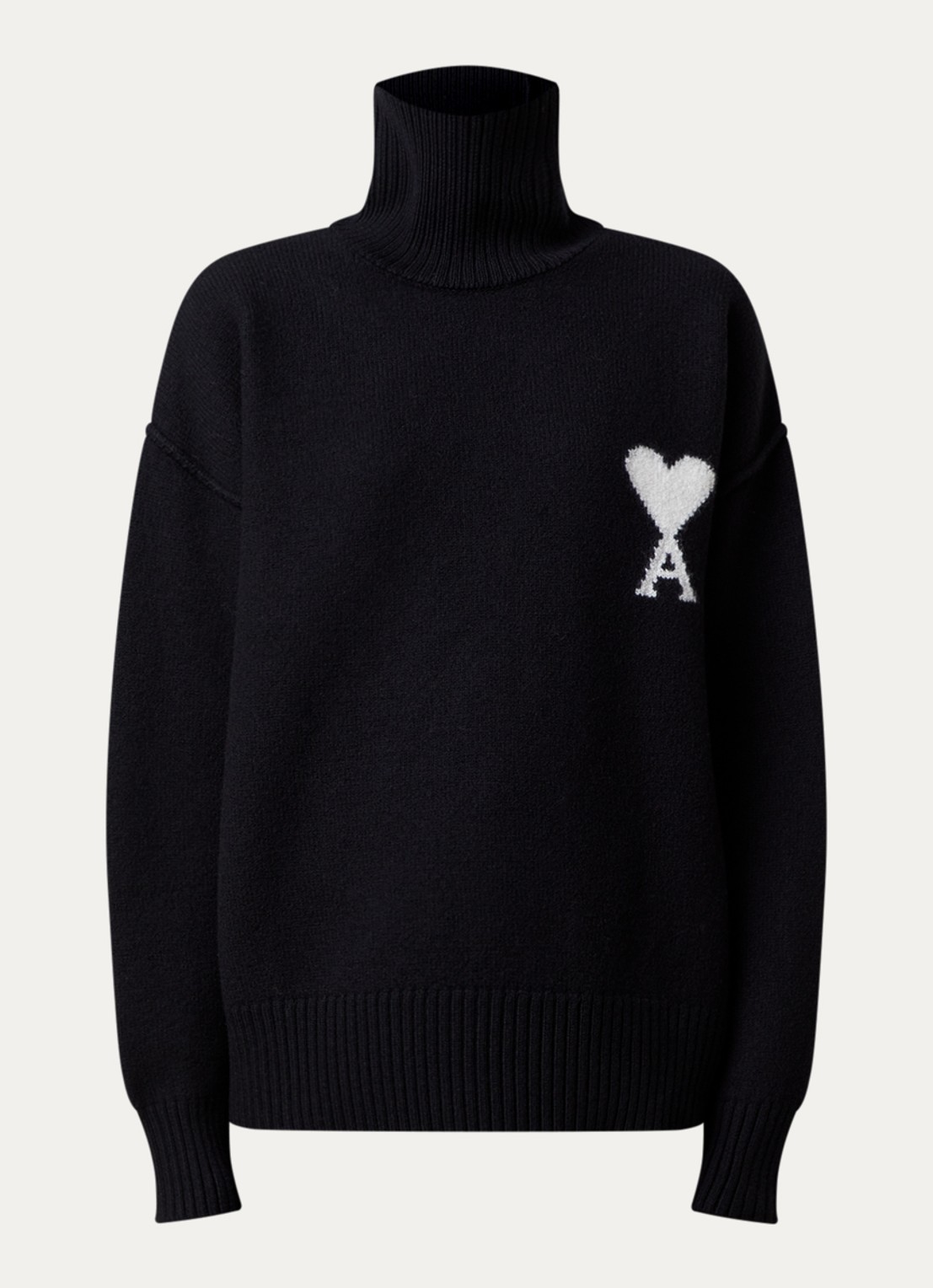 Ami Paris Fijngebreide trui van wol met ingebreid logo - voorkant 3 zwart