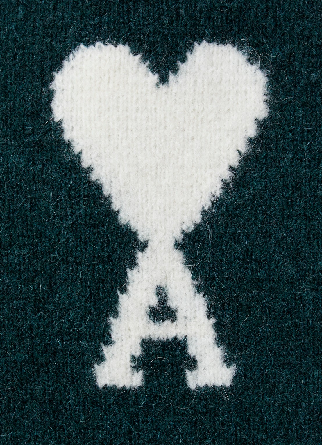 AMI Paris Fijngebreide trui van wol met logoprint - detail 5 donkergroen