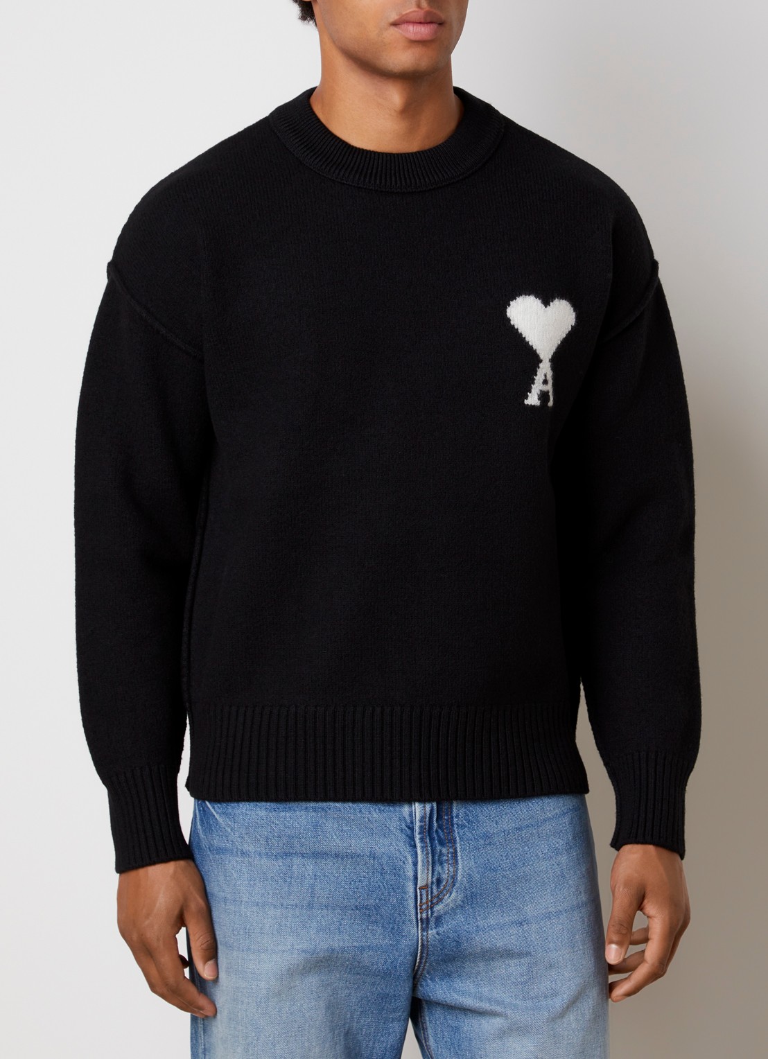 AMI Paris Fijngebreide trui van wol met logoprint - detail 3 zwart