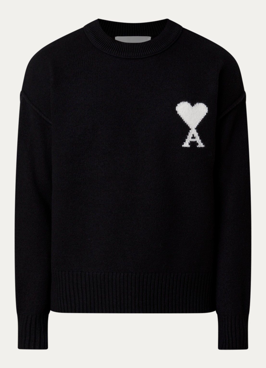 AMI Paris Fijngebreide trui van wol met logoprint - voorkant zwart