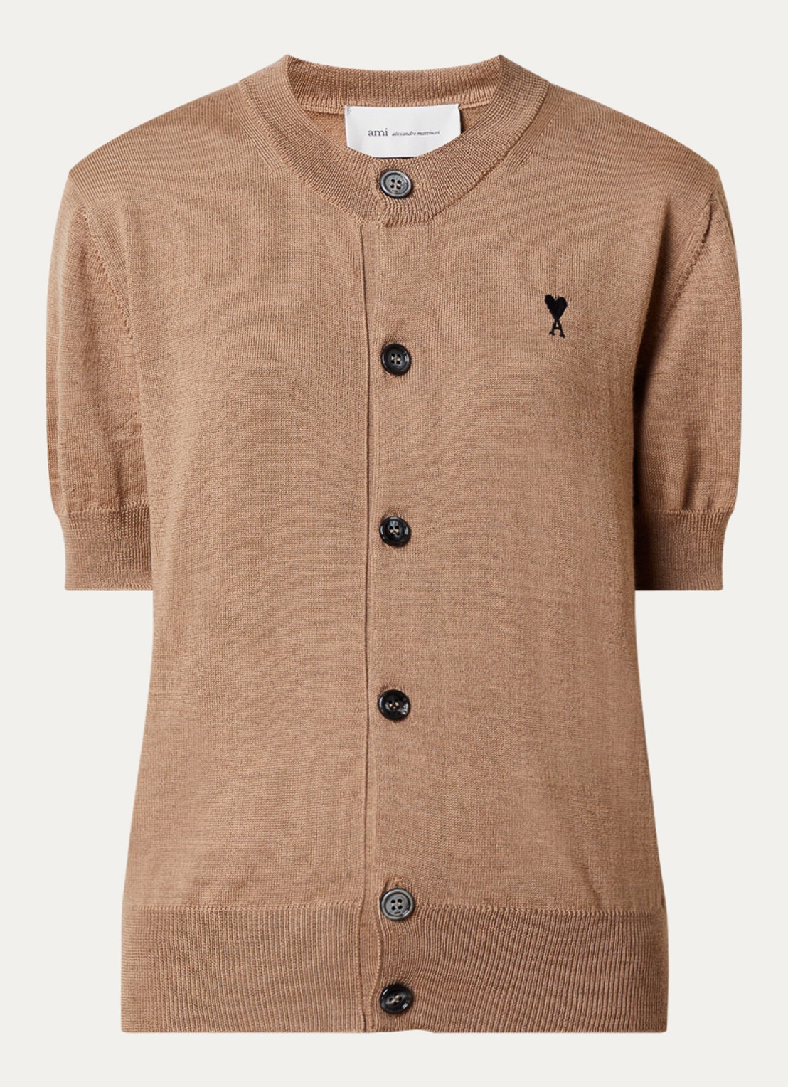 AMI Paris Fijngebreide vest van merino wol - voorkant camel