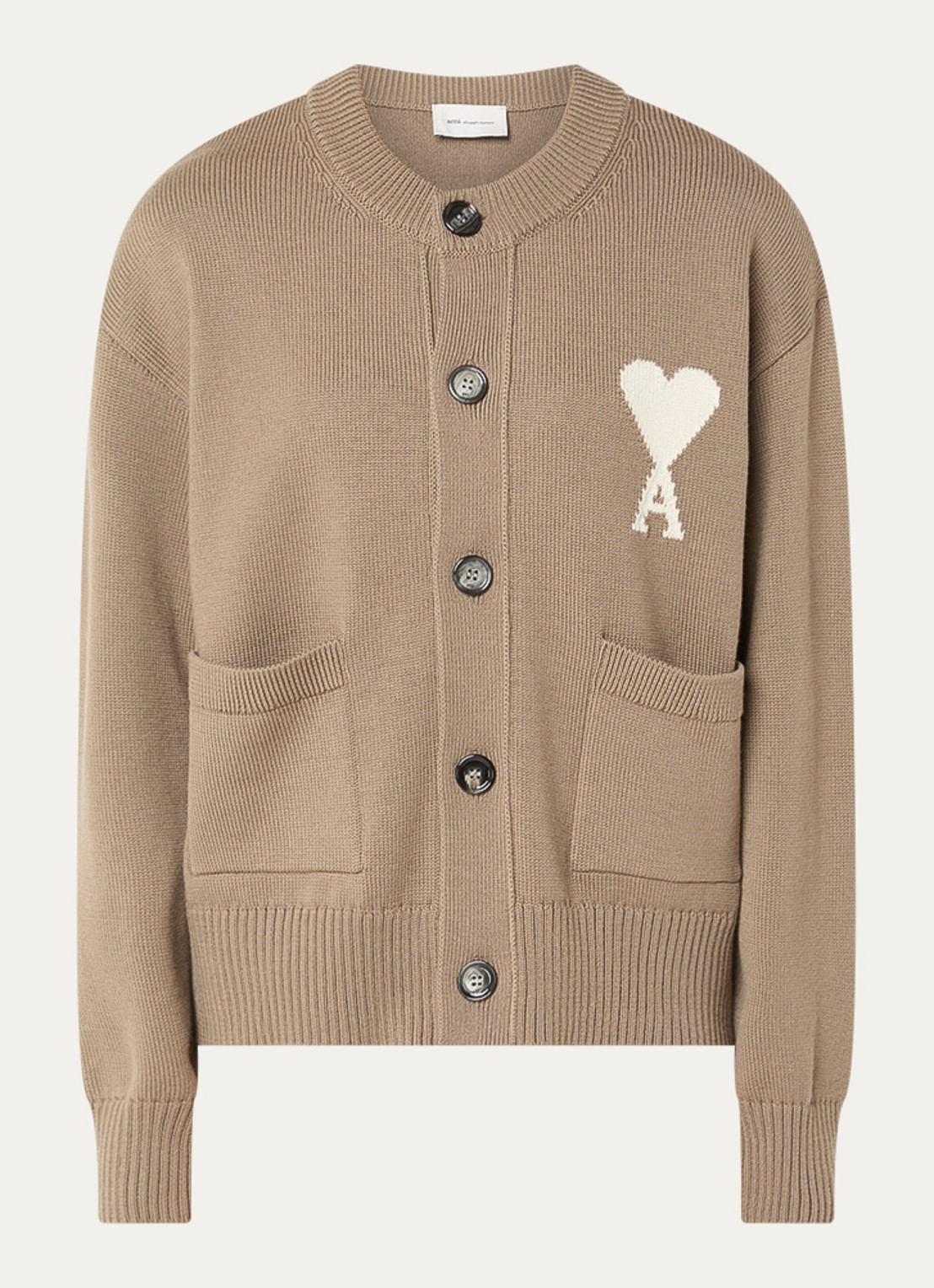 AMI Paris Grofgebreid vest in wolblend met ingebreid logo - voorkant 4 zand