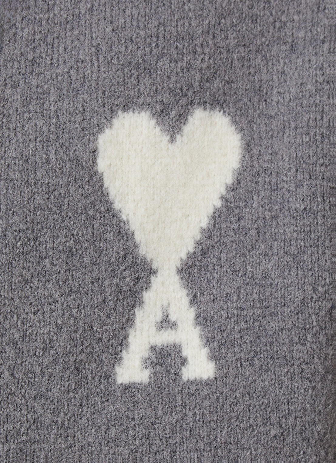 AMI Paris Grofgebreid vest in wolblend met logo - detail 5 grijs