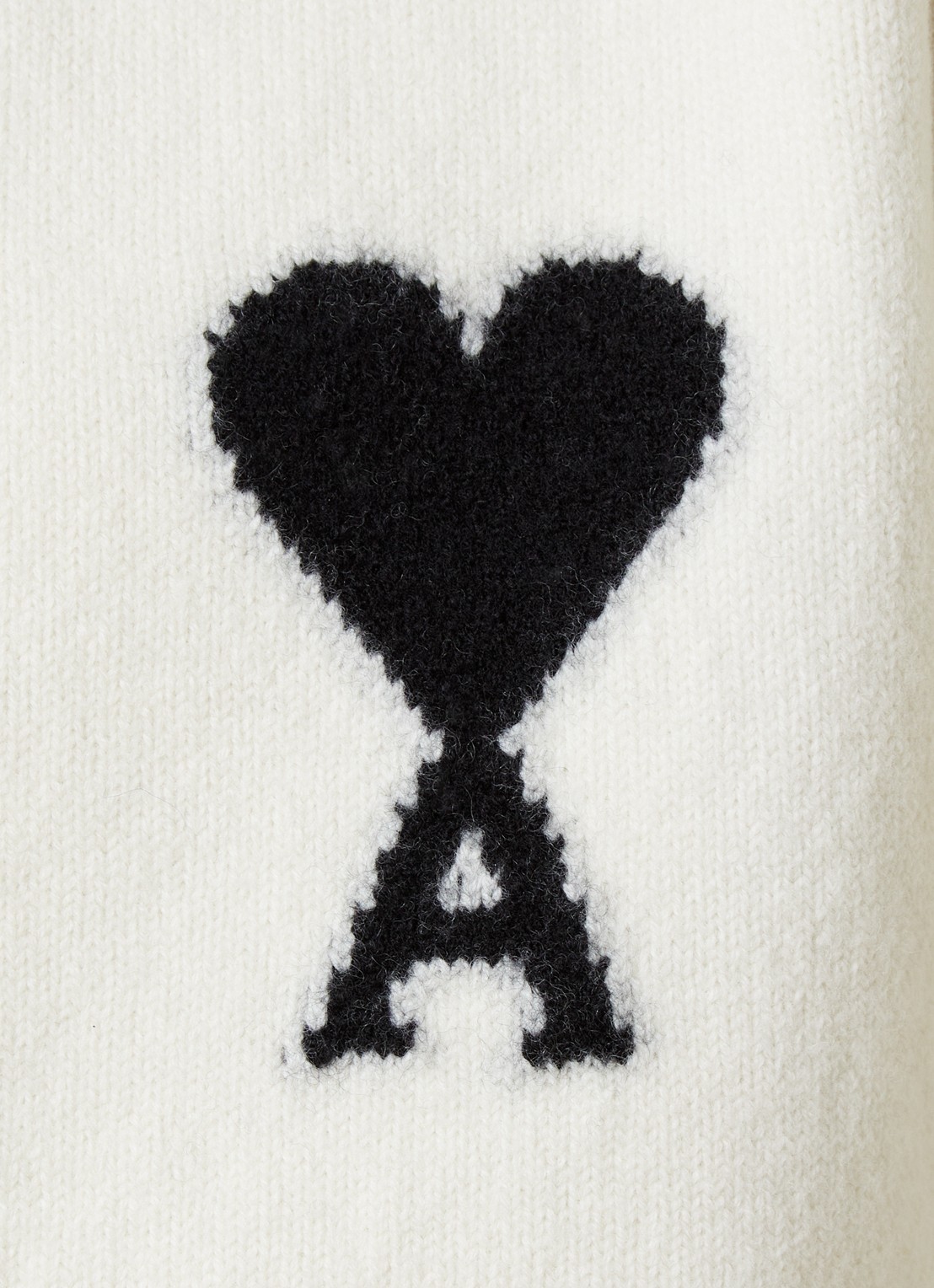AMI Paris Grofgebreid vest van wol met logo - detail 5 ivoor